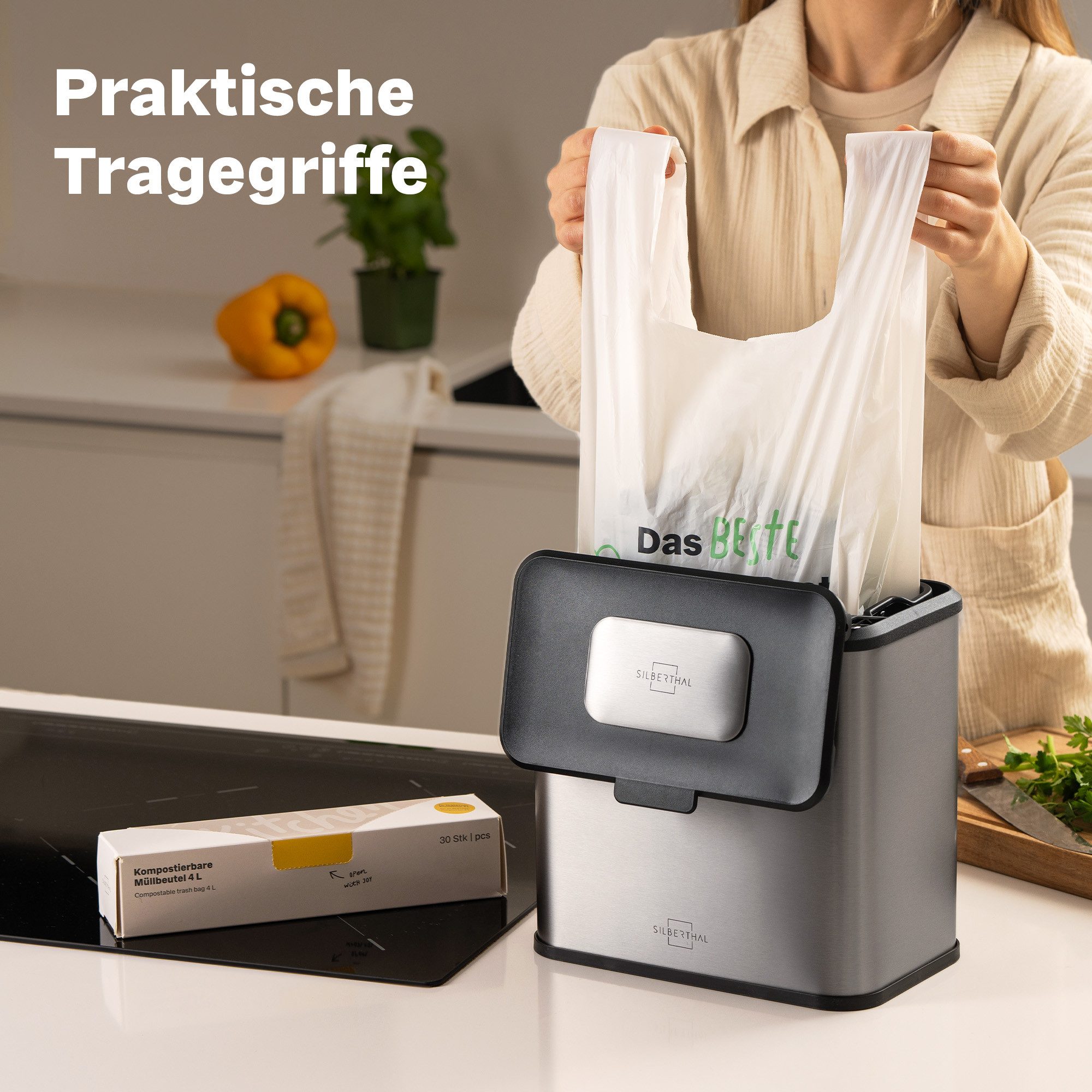 SILBERTHAL Müllbeutel Bio Komposttüten 30 Stück à 4 Liter, Zubehör für Kompost & Biomüll, Komposteimer von SILBERTHAL, Reißfest, Wasserdicht, aus Maisstärke