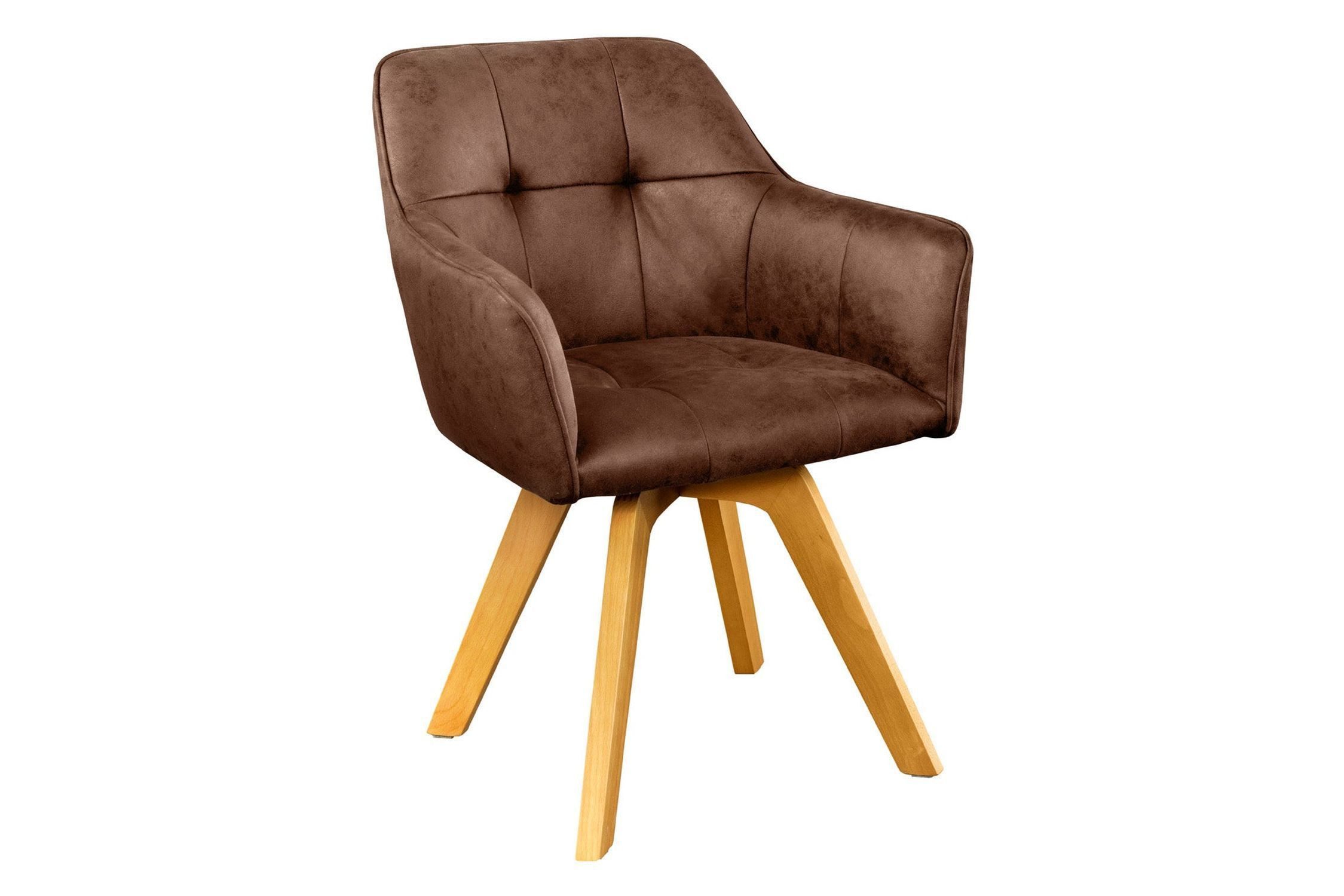 Licht-Erlebnisse Drehstuhl DHAKA, mit Armlehne Braun Natur aus Stoff Holz ohne Rollen Modern Stuhl Büro