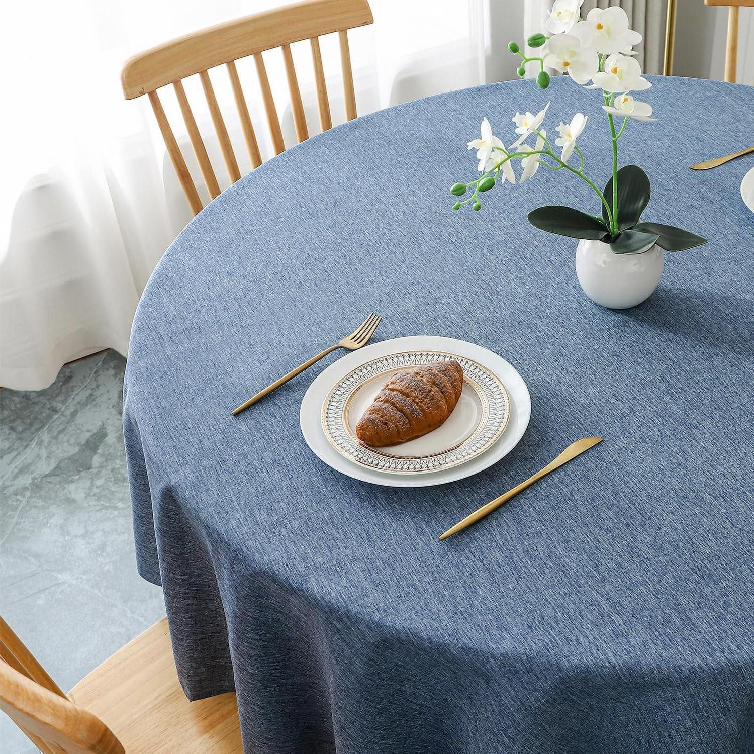 LuxusKollektion Tischdecke Tischdecke Rund 120cm Blau Leinen-Optik (1-tlg)