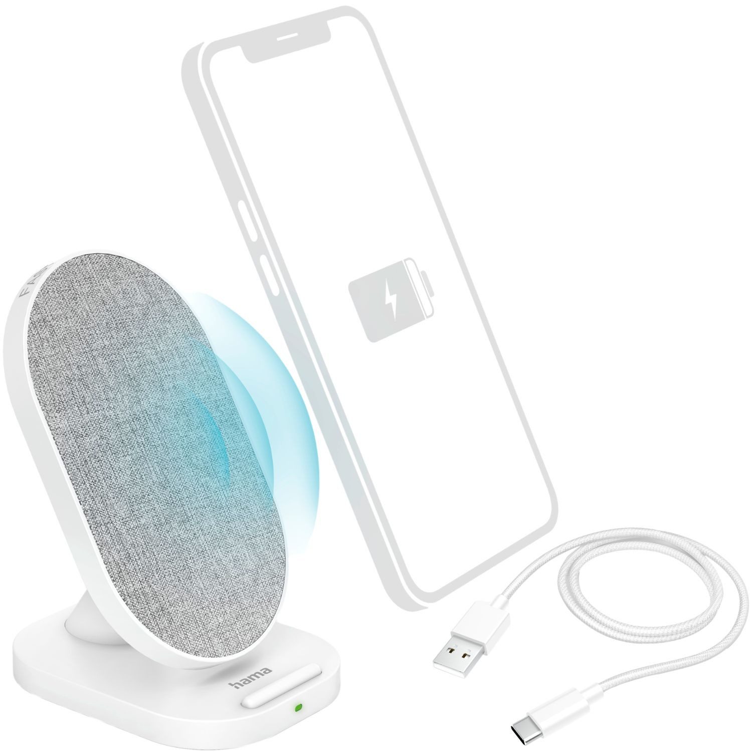 Hama QI Wireless Charger FC10-S Schnell Induktion Weiß Induktions-Ladegerät (Ladegerät Ständer Ladestation Kabellos Docking für Smartphone iPhone)
