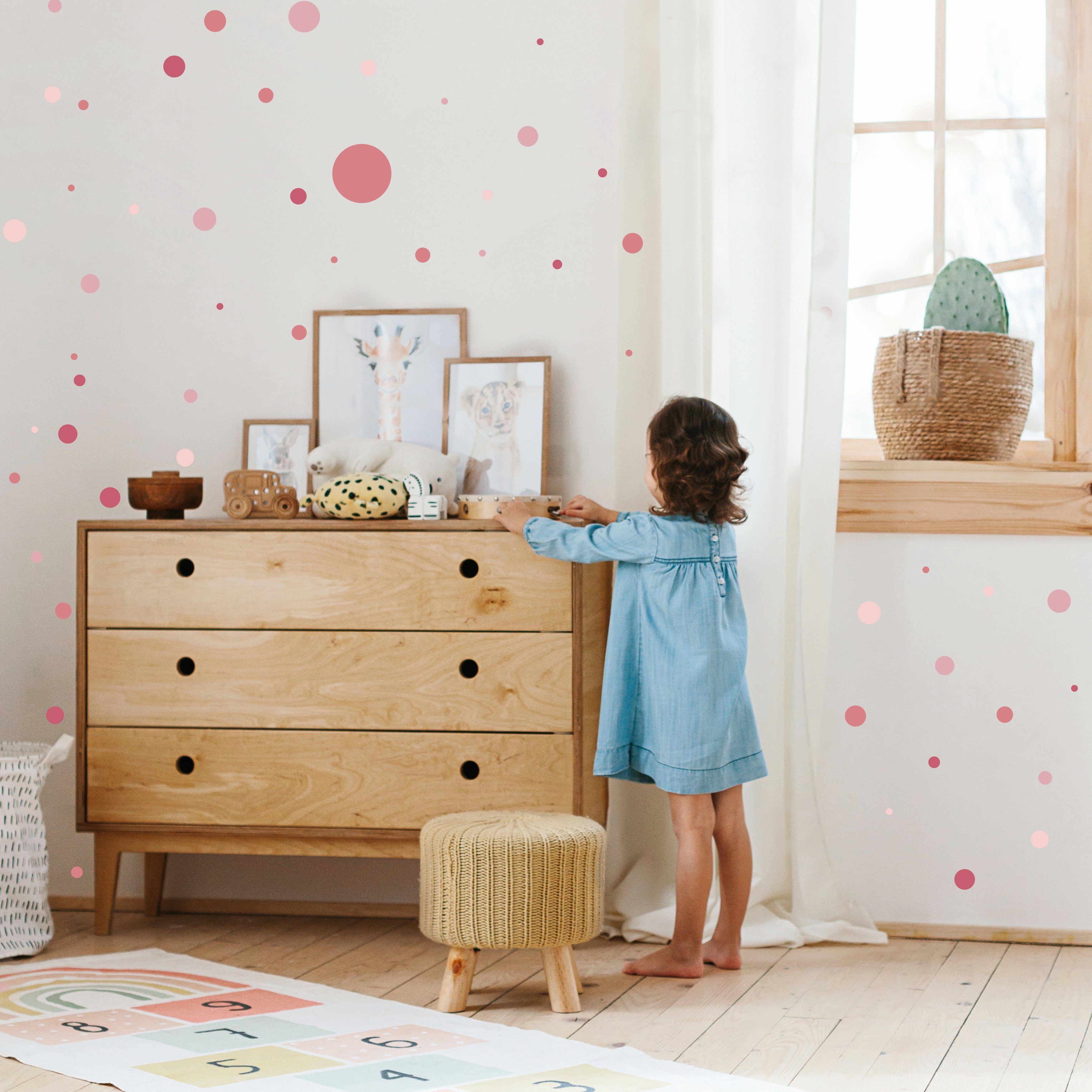 Kreis selbstklebend, rückstandslos Babyzimmer abziehbar Kinderzimmer Wandtattoo pastell PUNALU für Aufkleber, 176 Stück Set rosa Wandtattoo