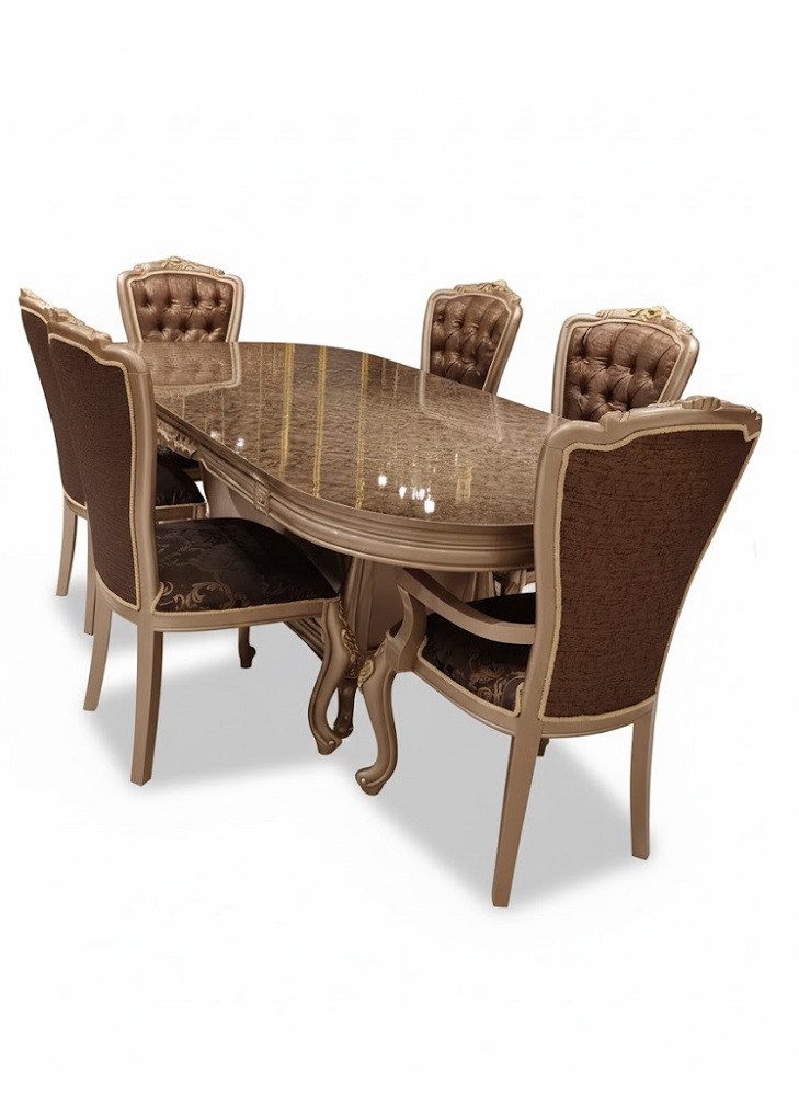 JVmoebel Essgruppe Esszimmer set 7tlg. Esstisch+6x Stühle Designer Holz Garnitur SOFORT, (Esstisch / 6x Stühle), Made in Europa