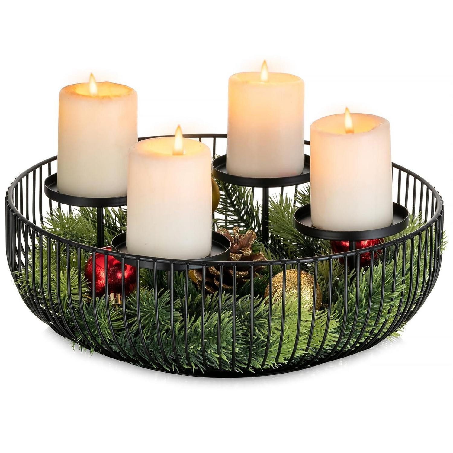 LuxusKollektion Adventskranz Adventskranz Metall Schwarz 30cm