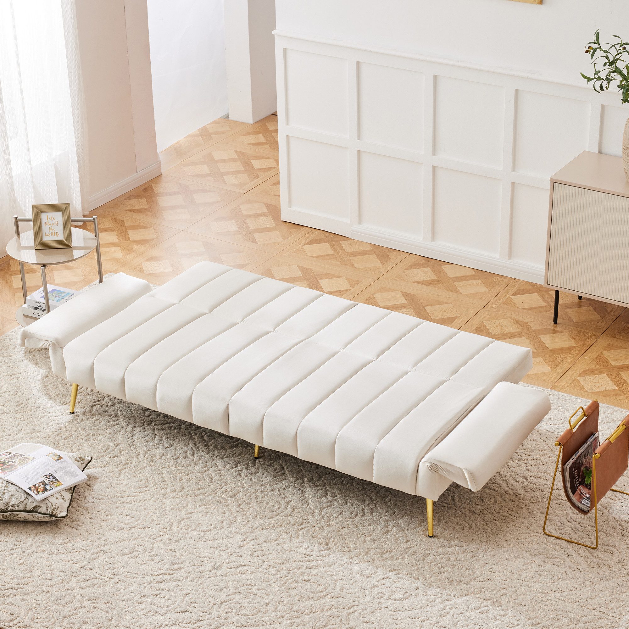 Flieks Schlafsofa klappbares Sofa mit Schlaffunktion, mit verstellbarer Rückenlehne und Armlehnen 2 Teile, Polstersofa Bettsofa mit Relaxfunktion Gästebett Liegesofa Samt