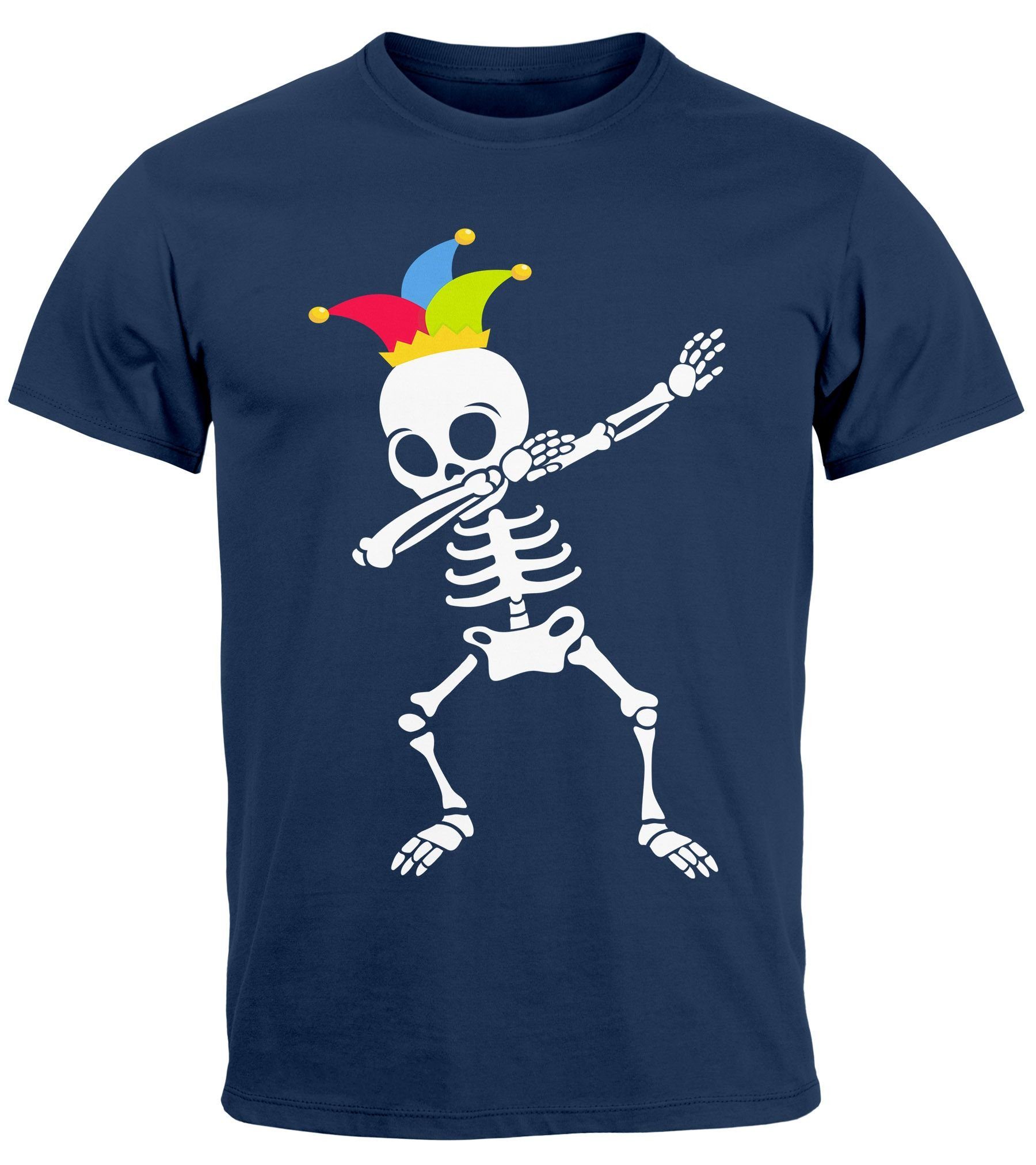 MoonWorks PrintShirt Herren TShirt Fasching Karneval Dabbing Skelett