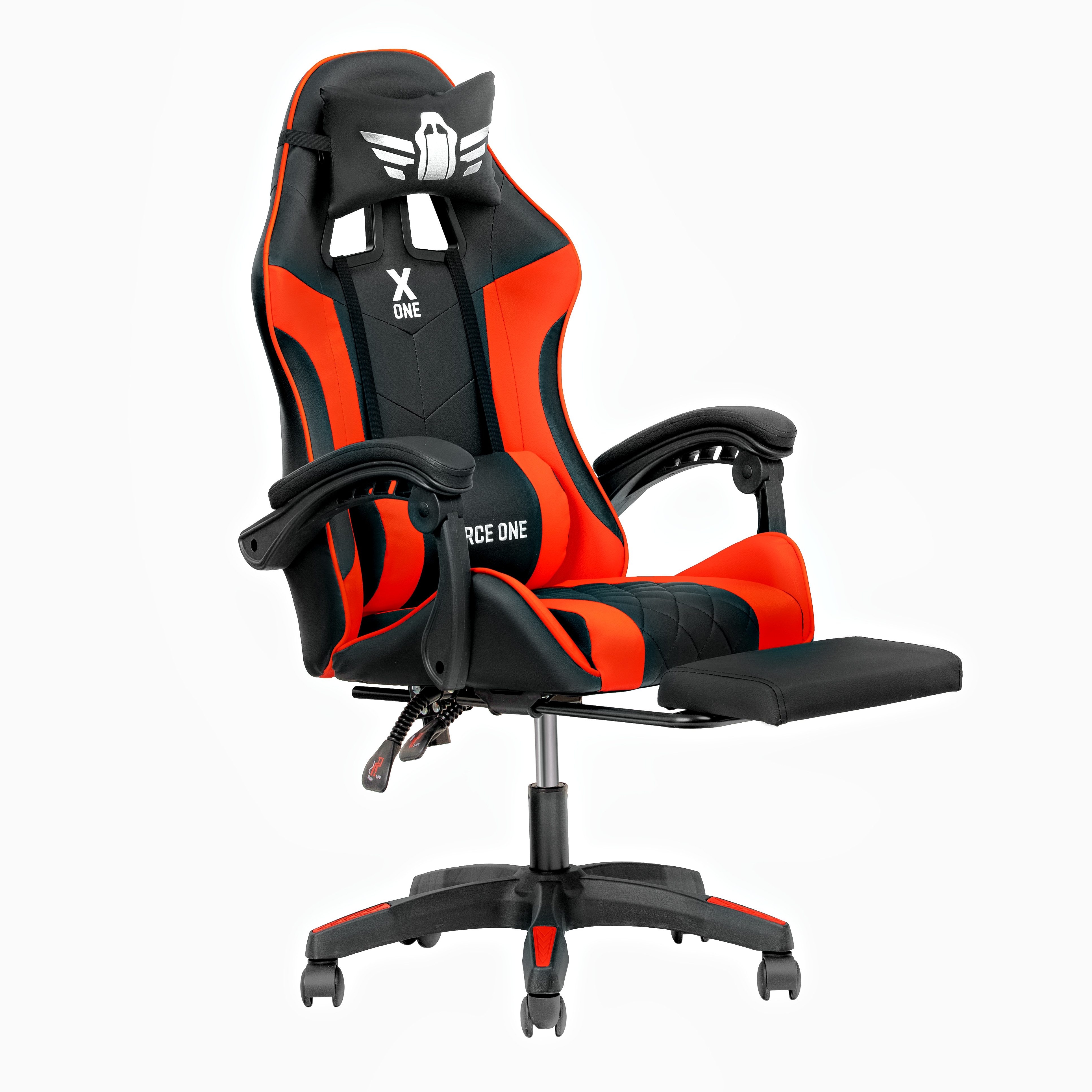 FORCE ONE Gaming-Stuhl X ONE Drehstuhl aus Kunstleder Race Stuhl mit Verstellung, mit Massagefunktion, Fußstütze, Lendenkissen, Nackenkissen