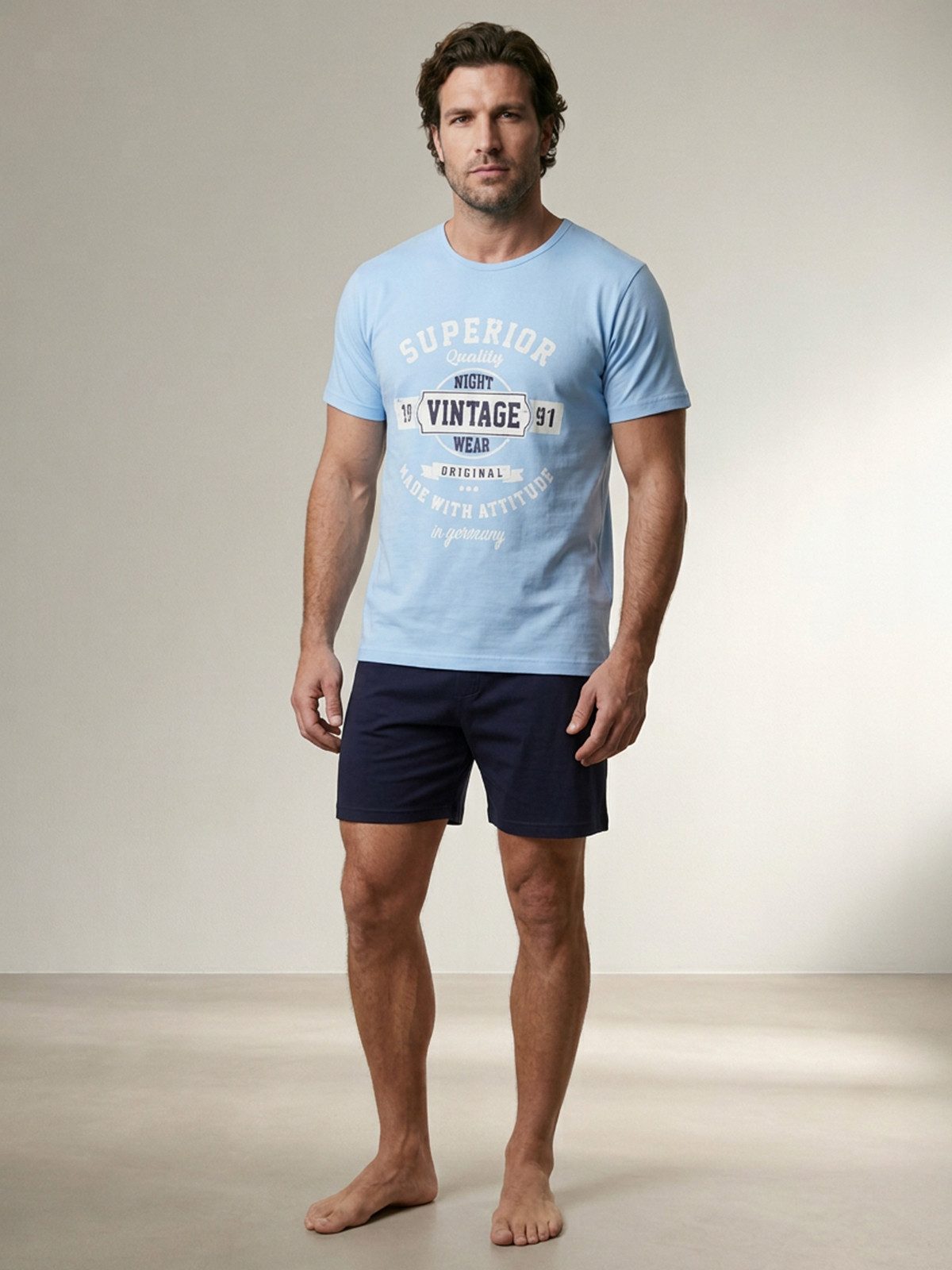 Henry Terre Shorty Pyjama Set Shorty - Vintage Blaue Shorts