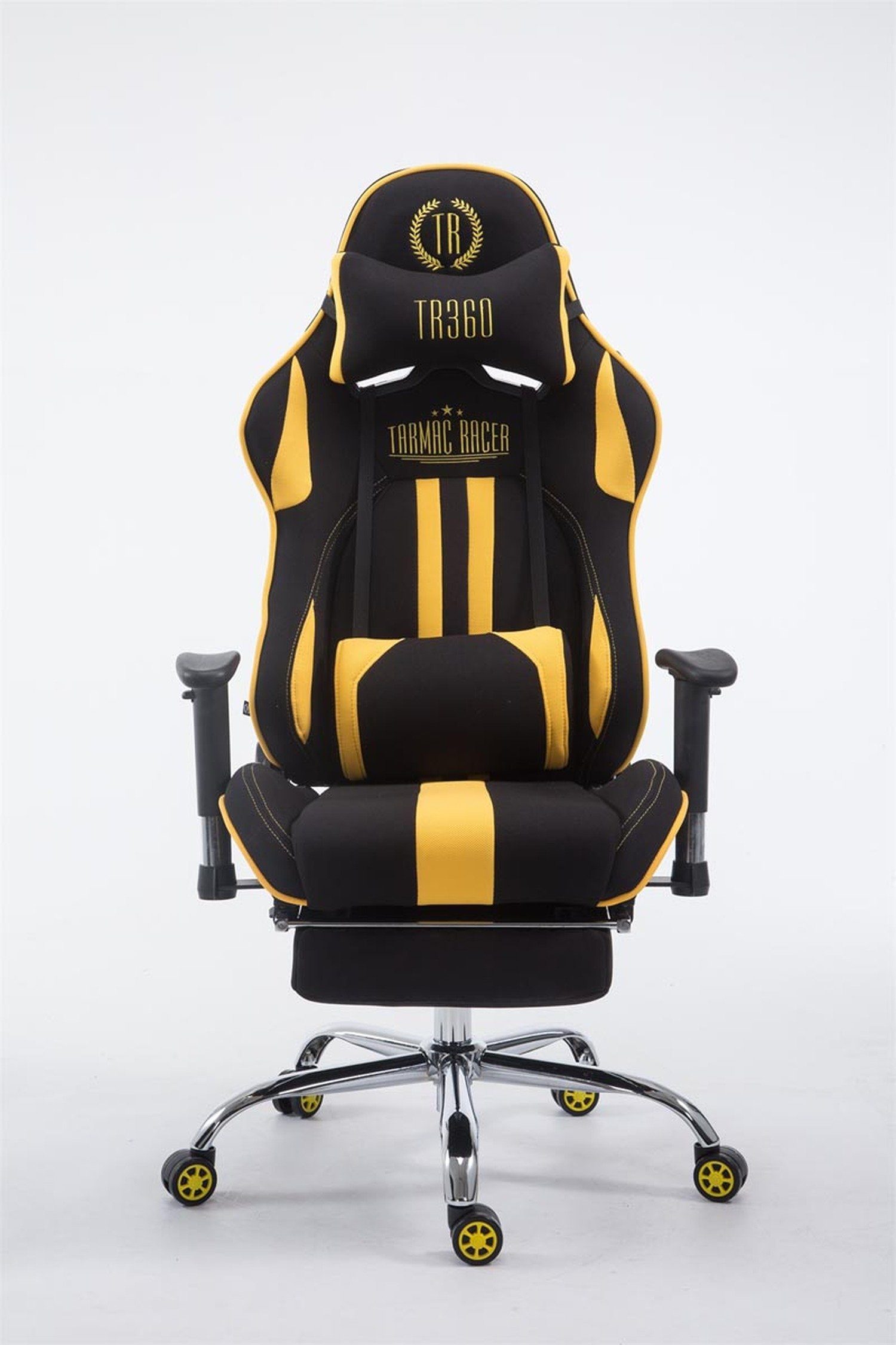 TPFLiving Gaming-Stuhl Limitless Racingstuhl, Chefsessel), Gamingstuhl, höhenverstellbar Drehstuhl, schwarz/gelb (Schreibtischstuhl, chrom Metall 360° mit und - bequemer drehbar Gestell: - Sitzfläche: Stoff Rückenlehne
