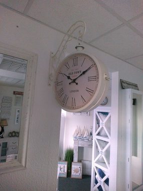 elbmöbel Wanduhr Uhr Bahnhofsuhr in Weiß (Wanduhr Metall Vintage Uhr Bahnhofsuhr Landhaus antik look weiß)