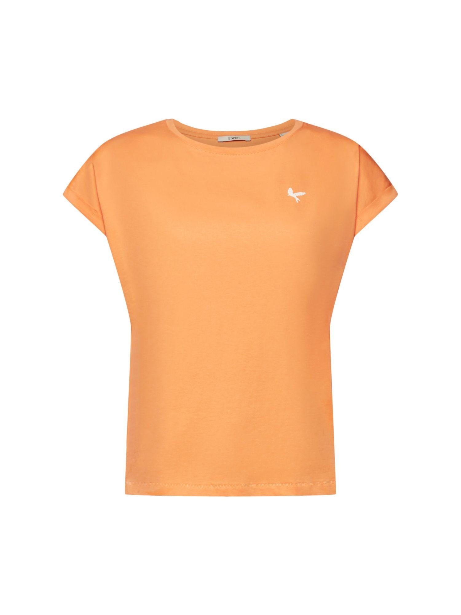 Esprit T-Shirt T-Shirt mit Mini-Print, 100 % Baumwolle (1-tlg) ORANGE