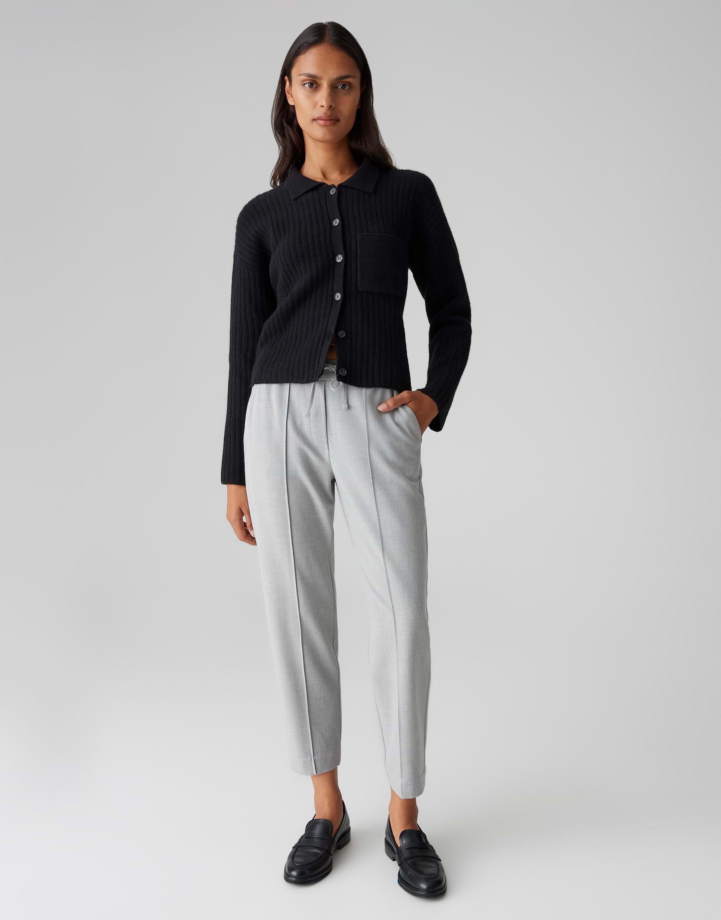 OPUS Schlupfhose MYHA ICONIC aus leichtem Viskosemix Mid Rise, Ankle, meliertes Muster