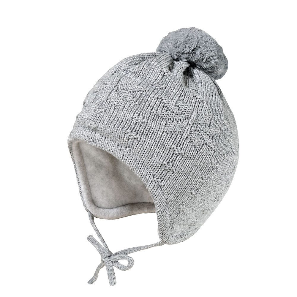 MAXIMO Strickmütze MINI-Mütze ausgenäht, Futter Struktur Norwegerstern, großes Pompon (1-St)