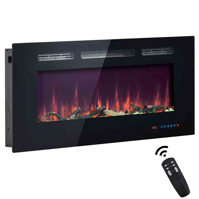 Dedom Elektrokamin In Wall Electric Fireplace 2 Wärmeeinstellungen 36inch 13 crystal effects 13 flame effects Wall Installation Adjustable Thermostat Settings Safety Cut-Out System schwarz