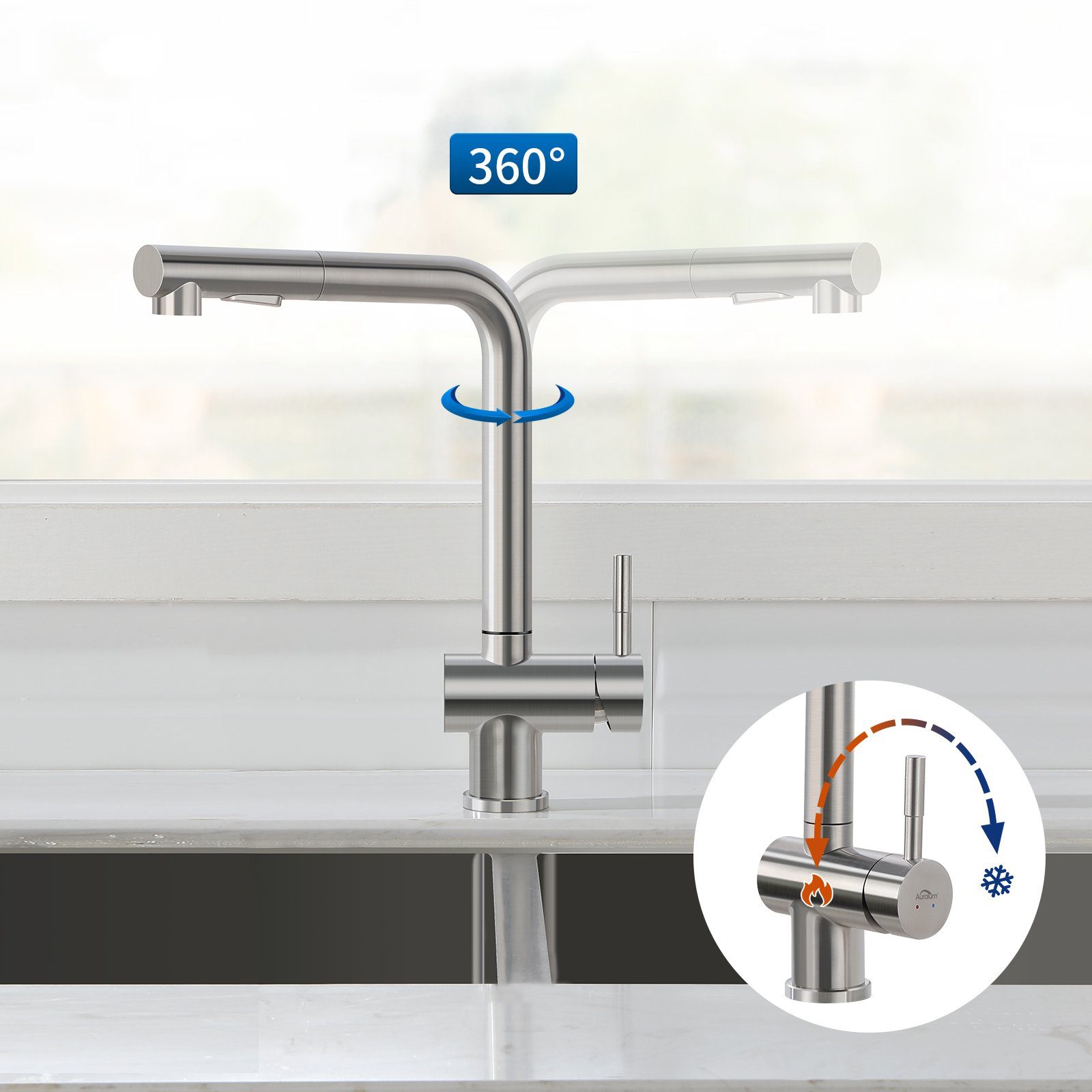 Küchenarmatur Ausziehbar Auralum Niederdruck Wasserhahn 360° Spültischarmatur Küchenarmatur