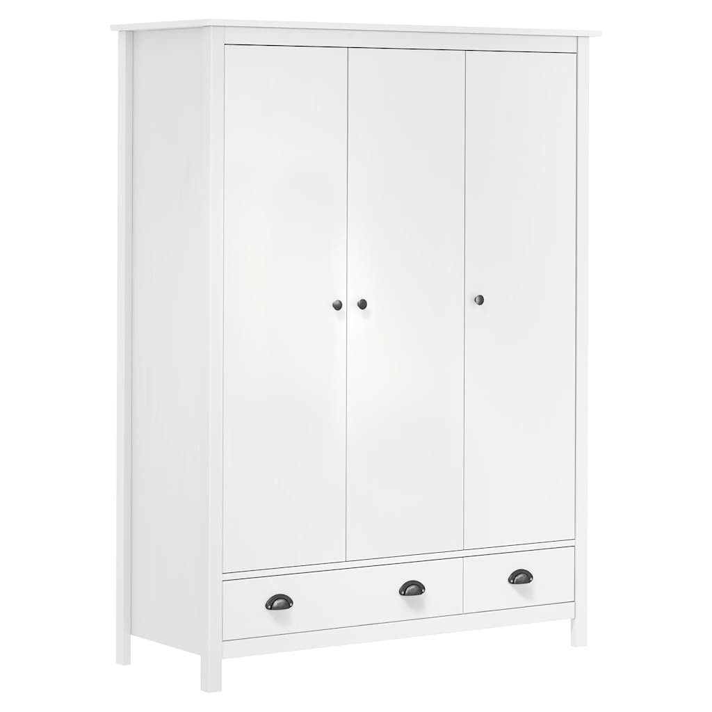 furnicato Kleiderschrank Weiß 127 x 50 x 170 cm mit 2 Schubladen und 5 Fächern Garderobenschrank aus Massivholz mit Kleiderstange und 3 Türen