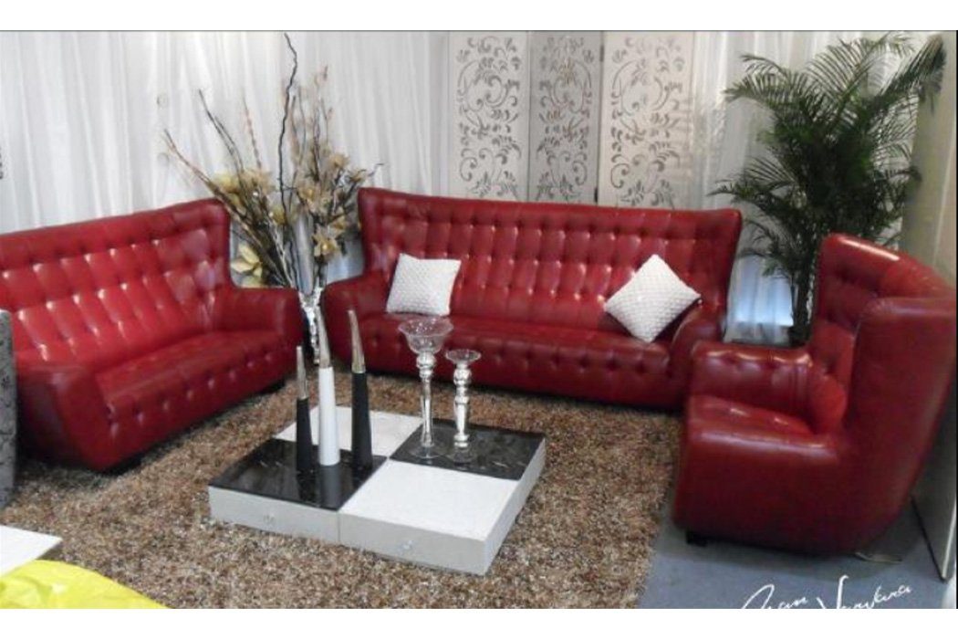 JVmoebel Sofa, Sofagarnitur Chesterfield Sessel Sofa Set 3 tlg Ledersofa Rot Modern