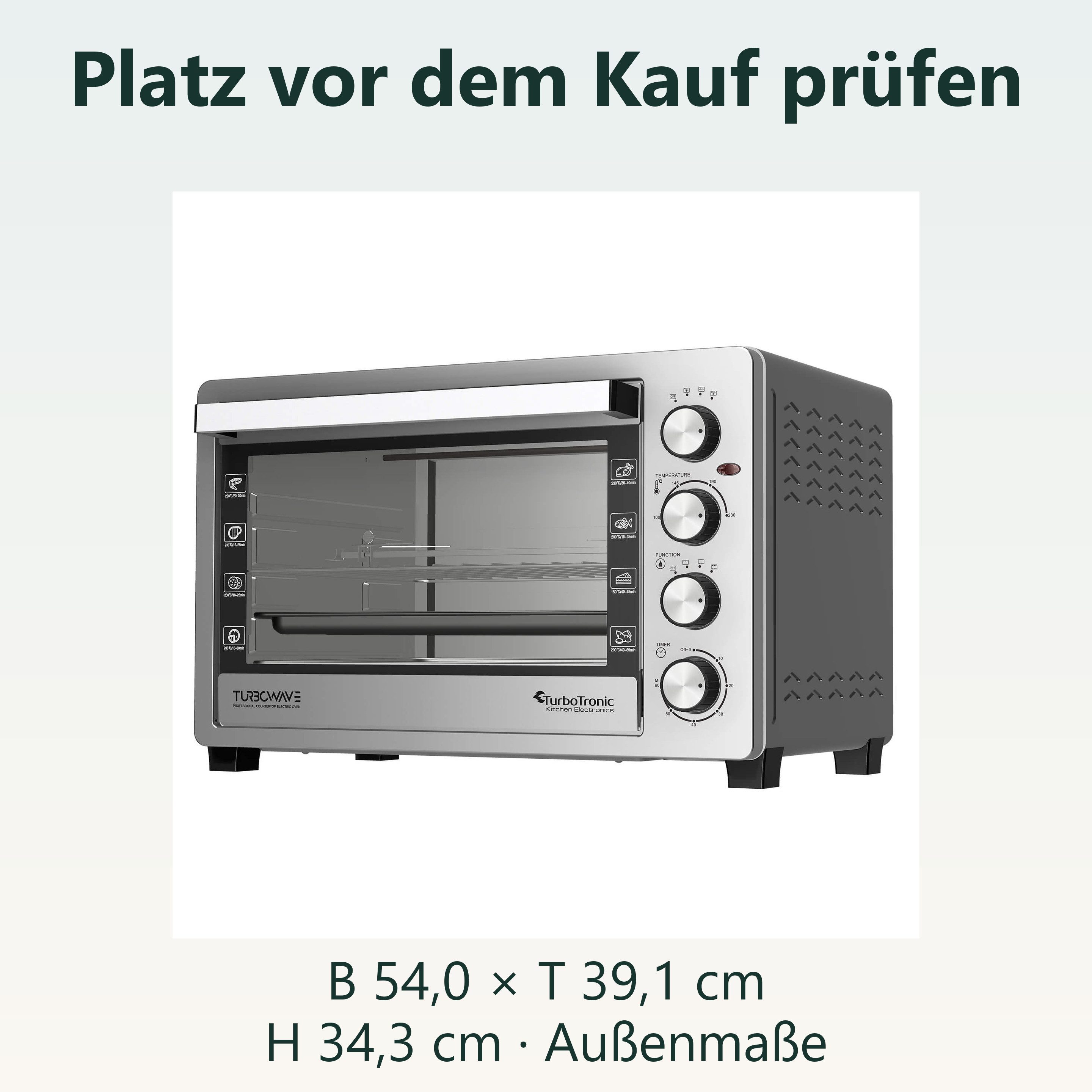 TurboTronic by Z-Line Minibackofen 2000 W 38 l Mini Backofen mit Umluft Drehspieß Grill Pizzaofen Timer, Tischbackofen mit Umluft, kleiner Backofen, Mini Ofen,  – Bild 5 von 5