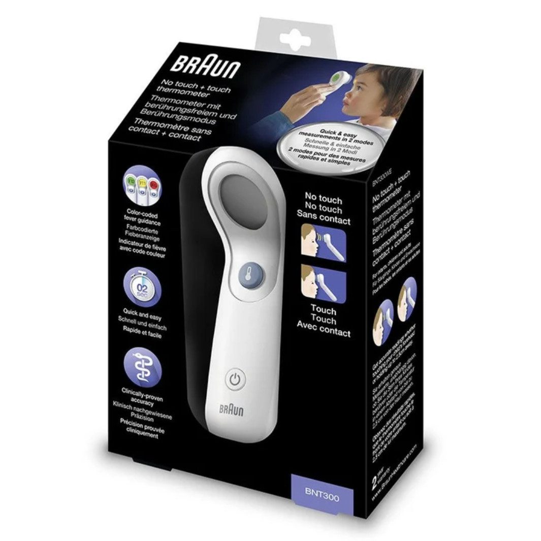 DocMed Stirn-Fieberthermometer BRAUN Stirnthermometer BNT300, Kontakt- und No-Touch-Modus 1-tlg., Integrierte Abstandskontrolle, Schnelle …