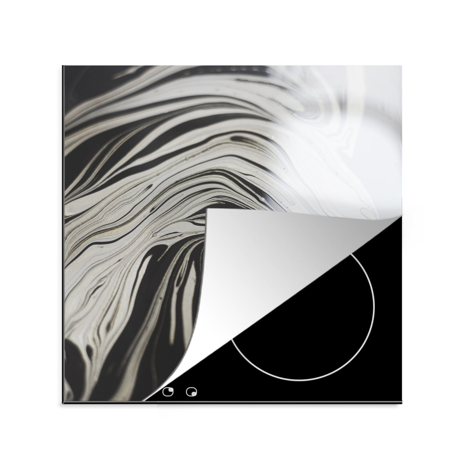 MuchoWow Herdblende-/Abdeckplatte Marmor - Weiß - Schwarz, Vinyl, (1 tlg), 78x78 cm, Ceranfeldabdeckung, Arbeitsplatte für küche