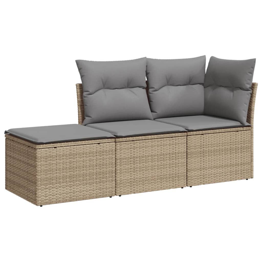 vidaXL Gartenlounge-Set 3-tlg. Garten-Sofagarnitur mit Kissen Beige Poly Rattan, (3-tlg)