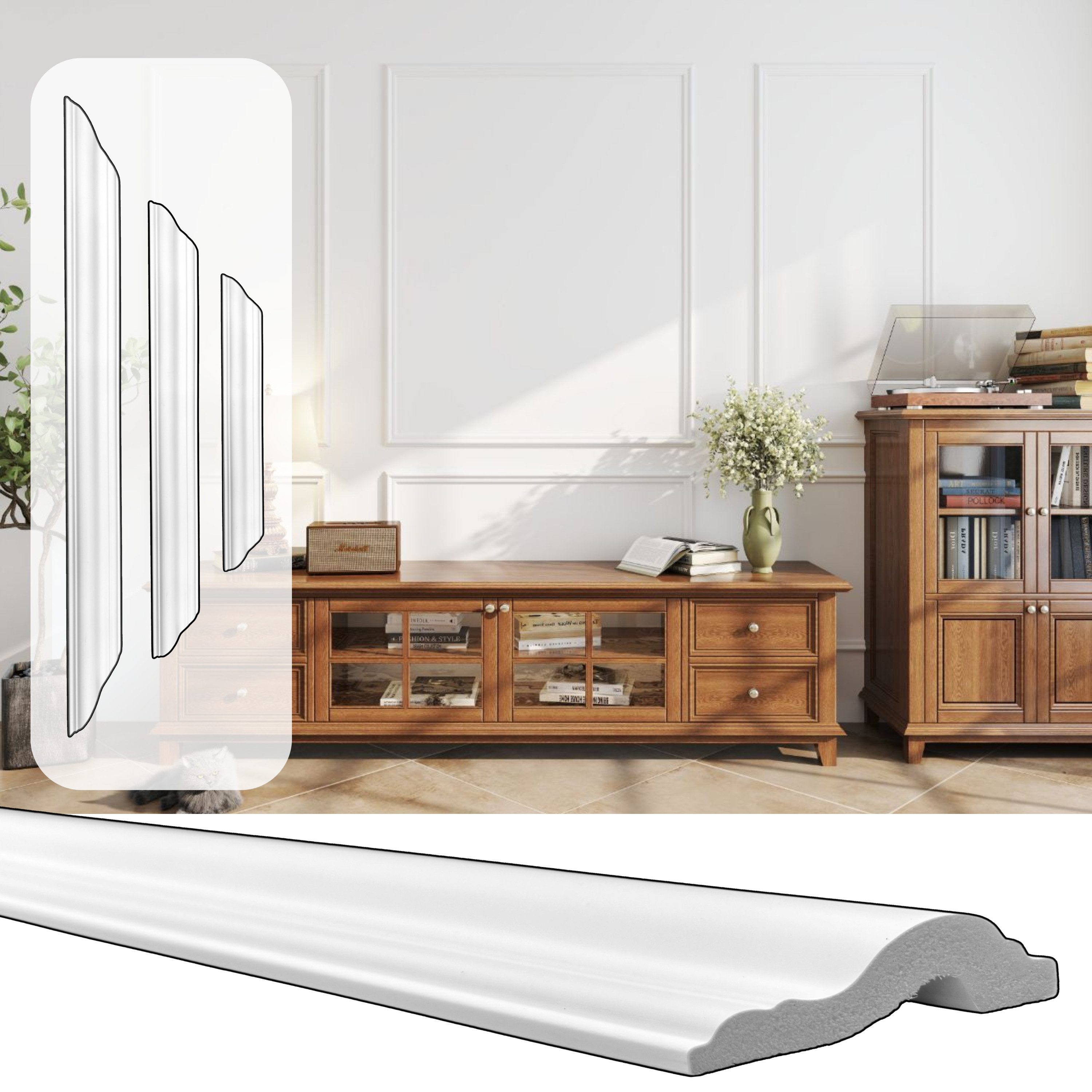 IKHEMalarka 3D Wandpaneel Hochwertiges Wandleisten Set – Zierleisten Stückleisten, (24 Leisten (6×40 cm, 12×60 cm, 6×125 cm), Komplettset für 6 Wandrahmen) Wasserfest, stoßfest & leicht zu montieren