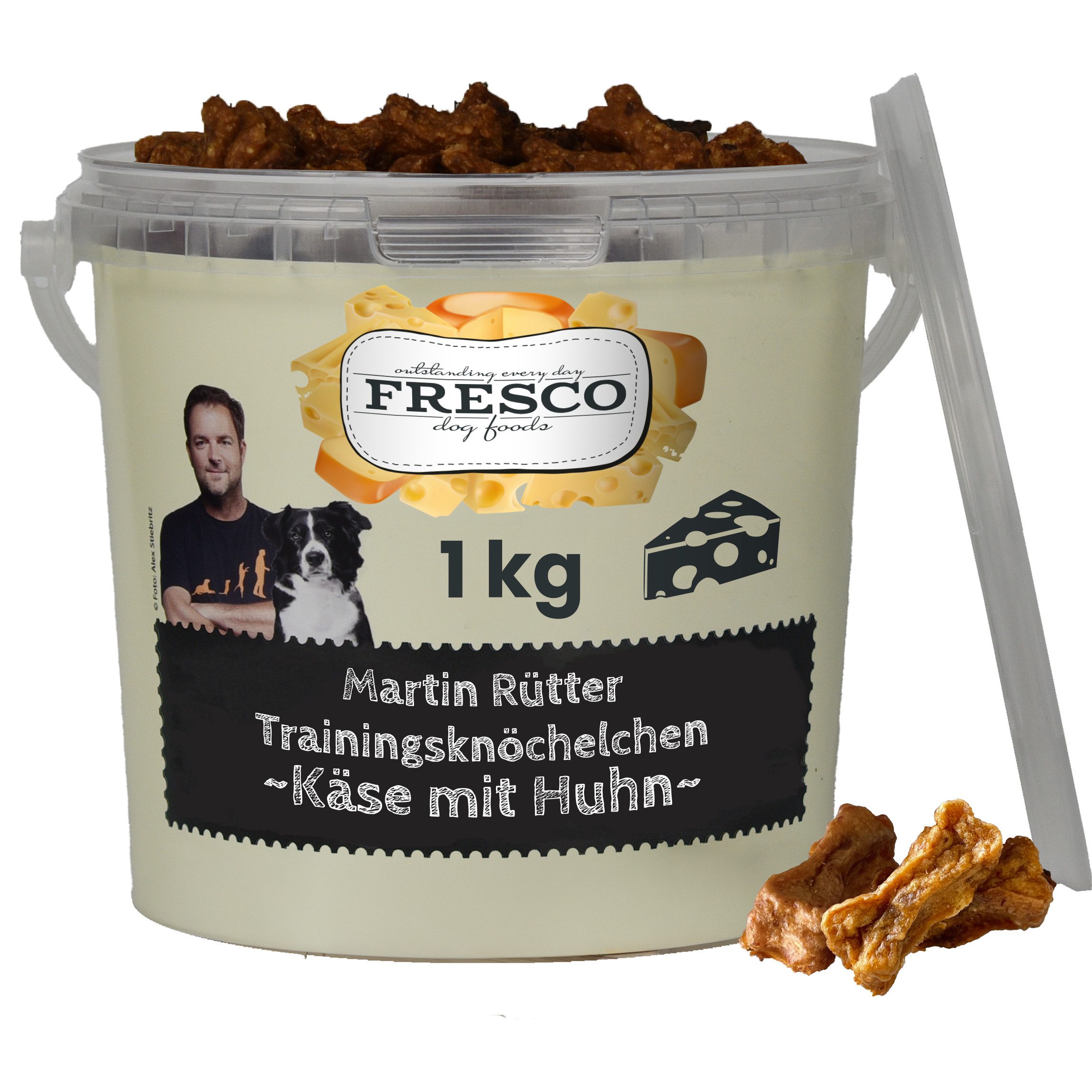 Fresco Dog Martin Rütter Trainingsknöchelchen Huhn mit Käse 1kg, Snack für: Hunde, Getreidefrei, zuckerfrei & 100% natürliche Zutaten