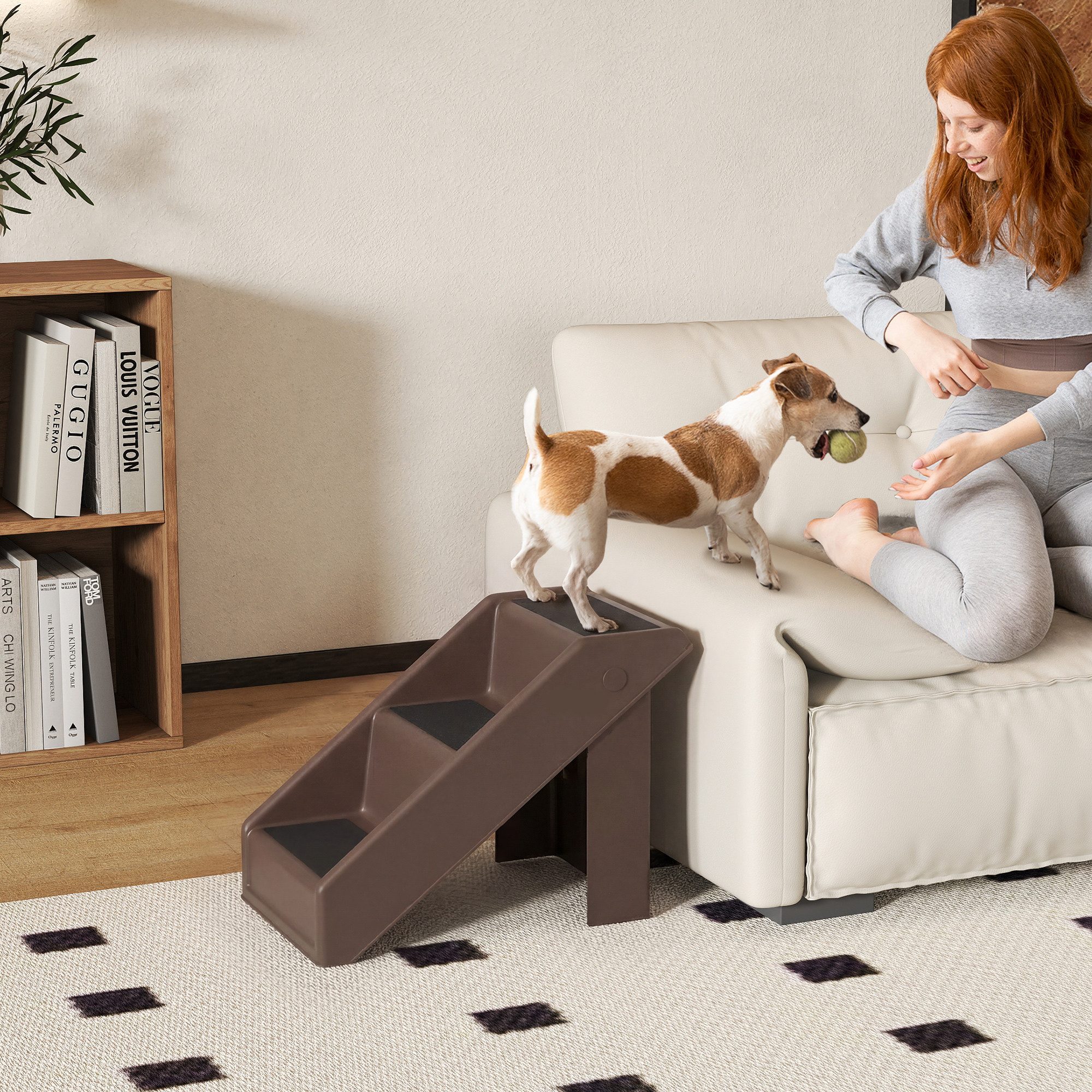 PawHut Haustiertreppe 3 Stufen 36,5 cm Hoch für Kleine Hunde Hunderampe Einstiegshilfe (klappbar Katzentreppe, 1-St., Hundetreppe), für Bett, Sofa, Couch und Auto Braun