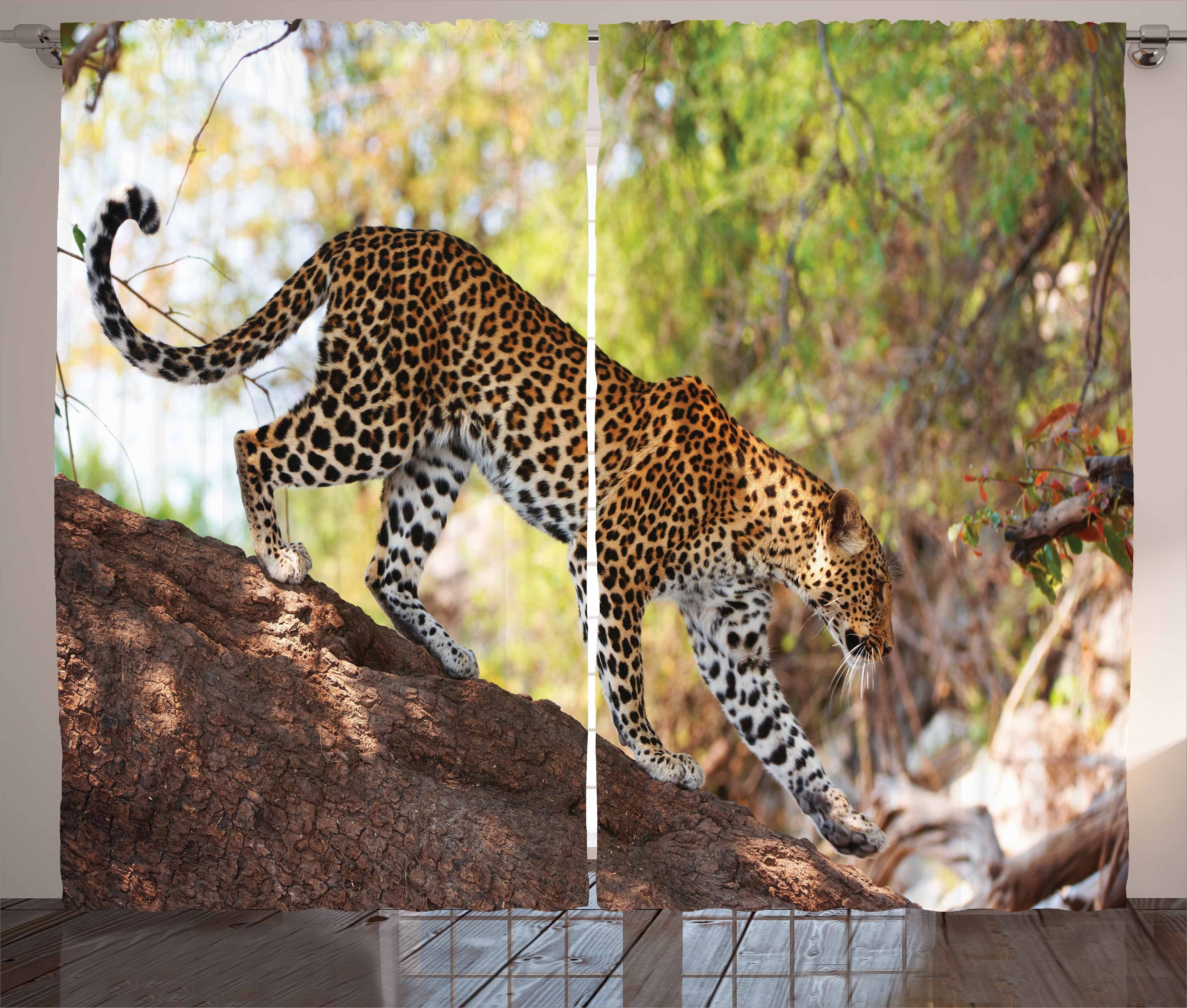 Haken, Schlafzimmer Vorhang Zoo Leopard Reserve Nature Schlaufen Baum Gardine mit Kräuselband und Abakuhaus,