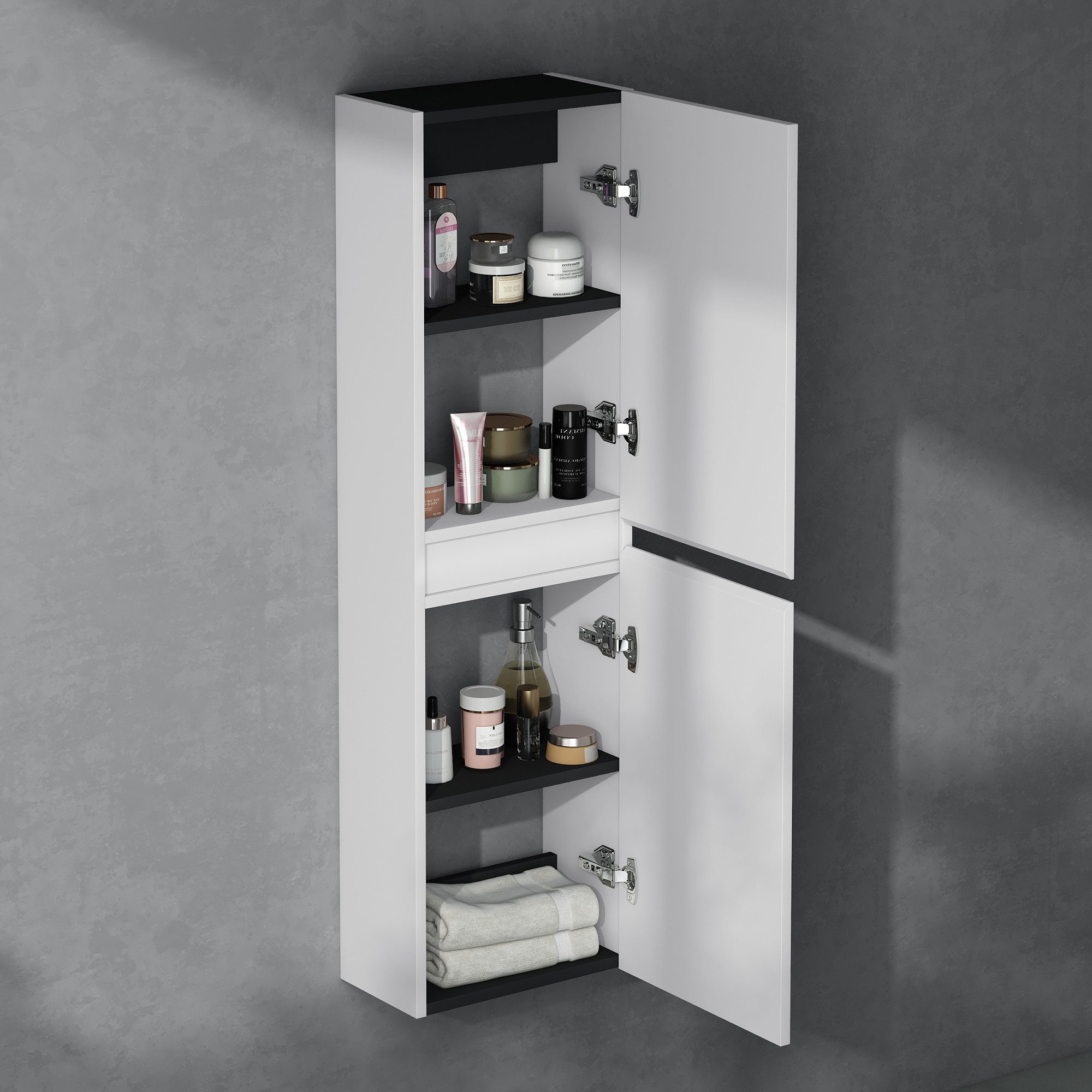 doporro Seitenschrank Badschrank Schmal Hochschrank Badezimmer Hängend Verona – Bild 5 von 5