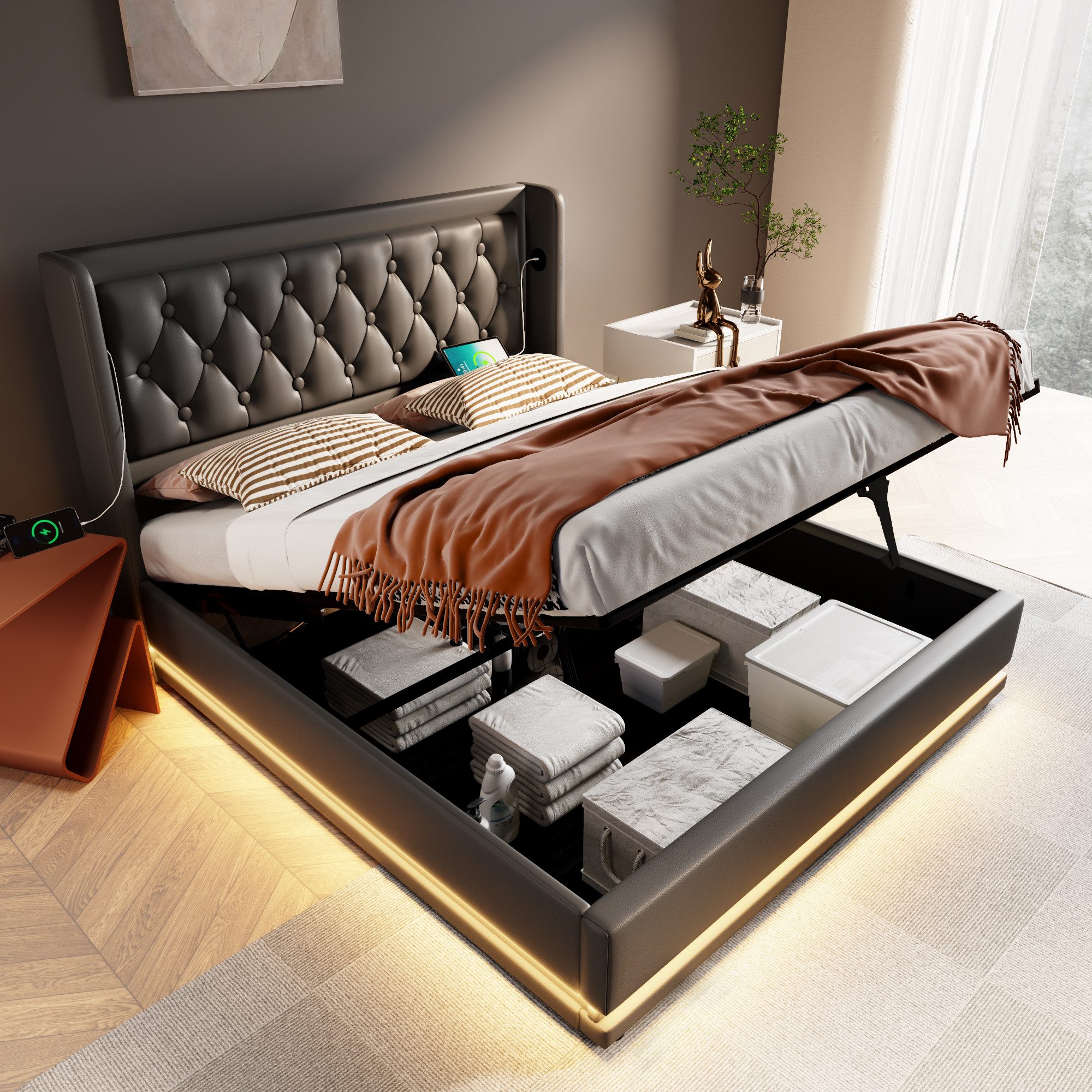 Ulife Polsterbett Hydraulisches Stauraumbett Einzelbett mit günstig online kaufen