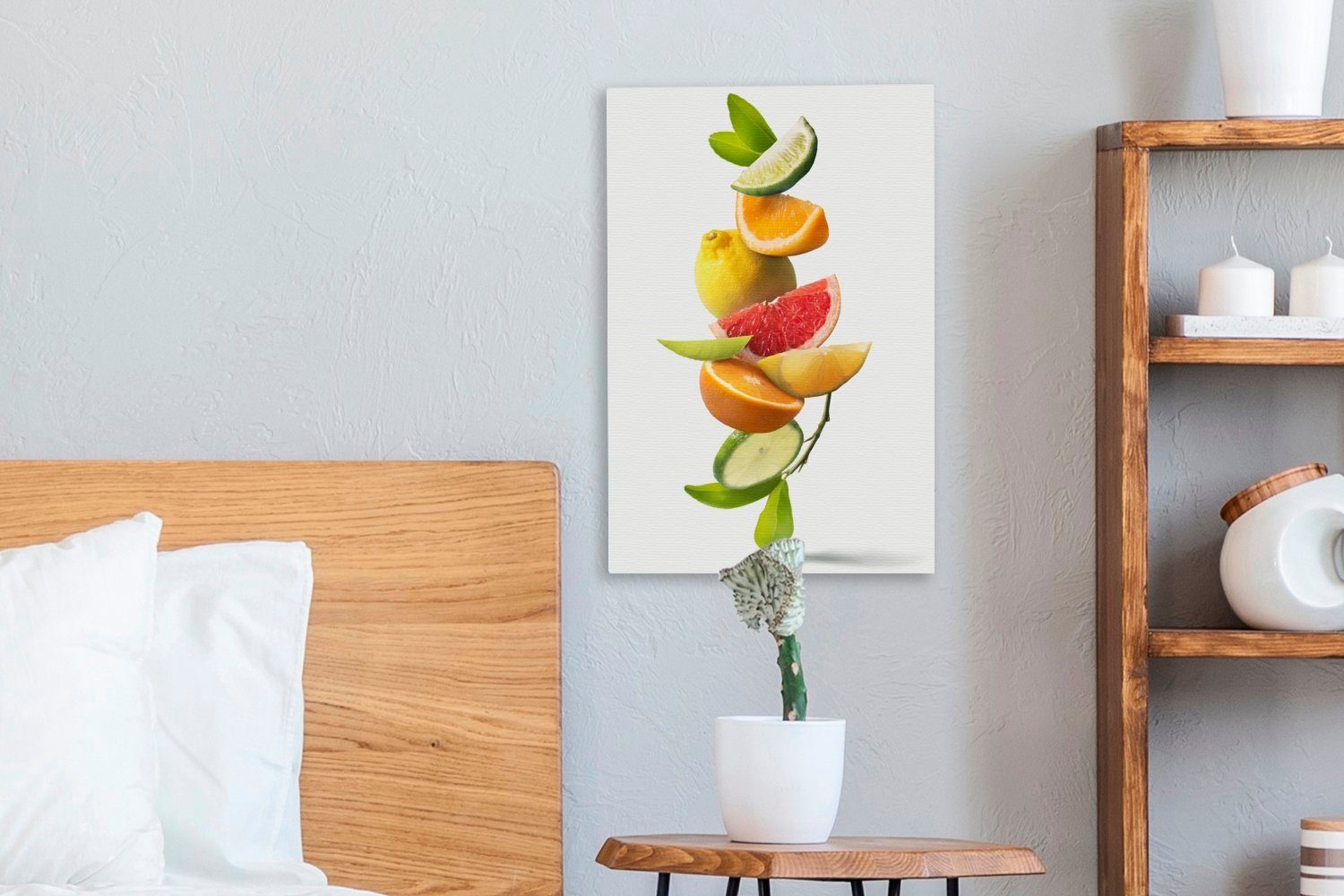 inkl. - Gemälde, bespannt Obst OneMillionCanvasses® St), Weiß, cm 20x30 fertig Zitrusfrüchte Zackenaufhänger, - Leinwandbild Leinwandbild (1