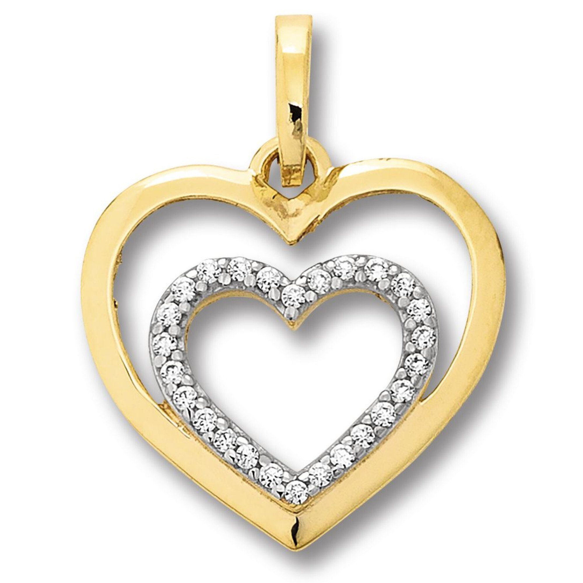 ONE ELEMENT Kette mit Anhänger Zirkonia Herz Herz Anhänger aus 333 Gelbgold,  Schmuckset - Set mit verstellbarer Halskette, Breite : 18,90 mm - Höhe :  23,20 mm incl. Öse