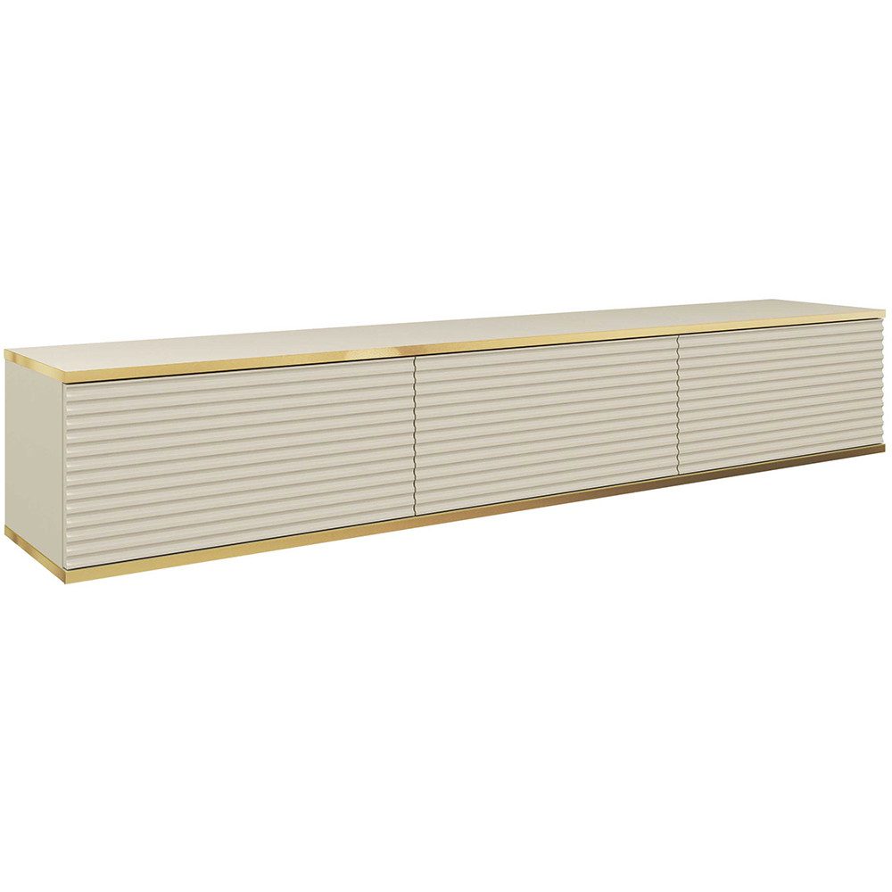 Lomadox Lowboard OLOVO-160, Beige, Rillenfront, goldfarbene Akzente, 175 cm Breit, grifflos