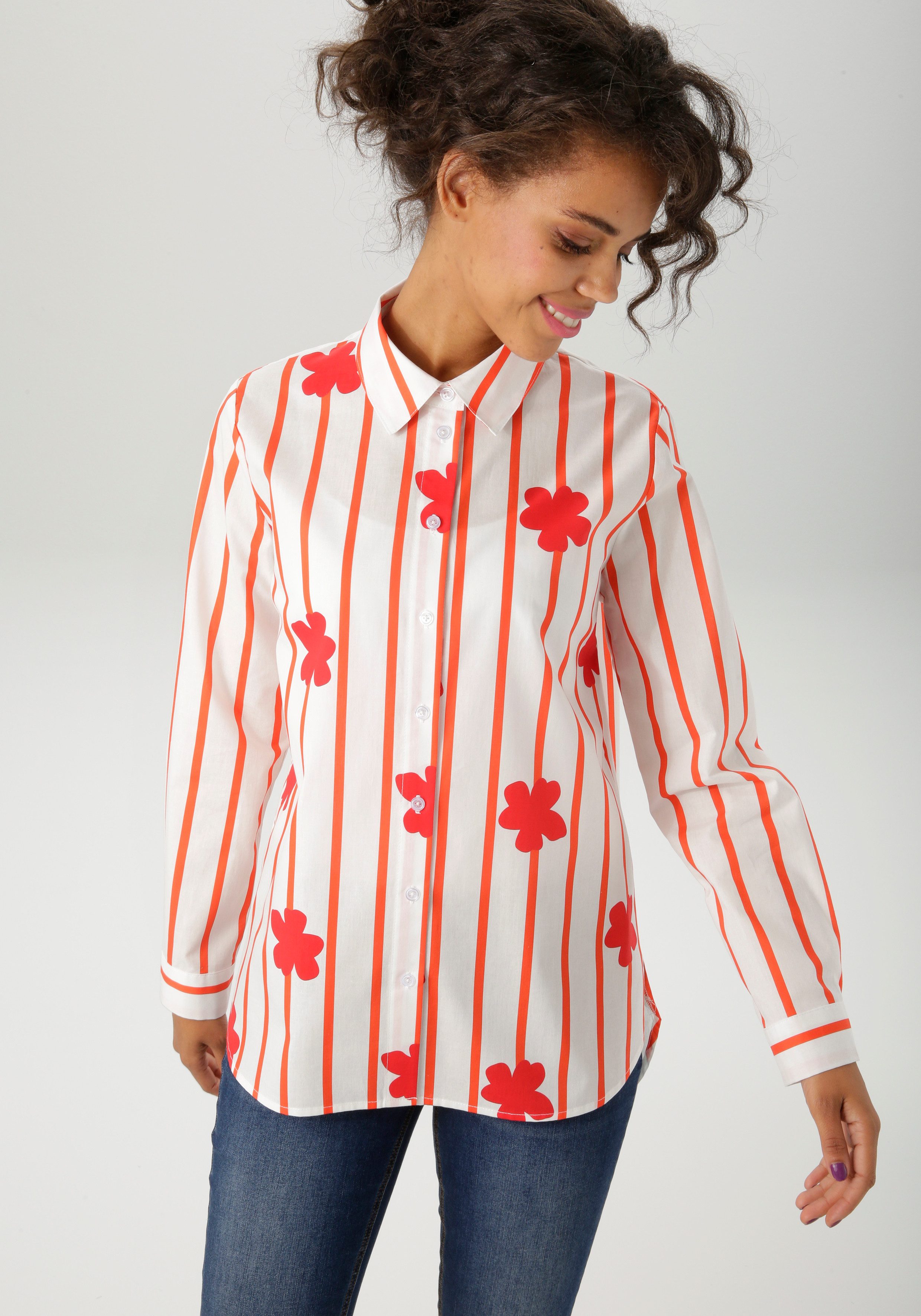 Aniston CASUAL Hemdbluse mit Streifen und Blüten verziert günstig online kaufen