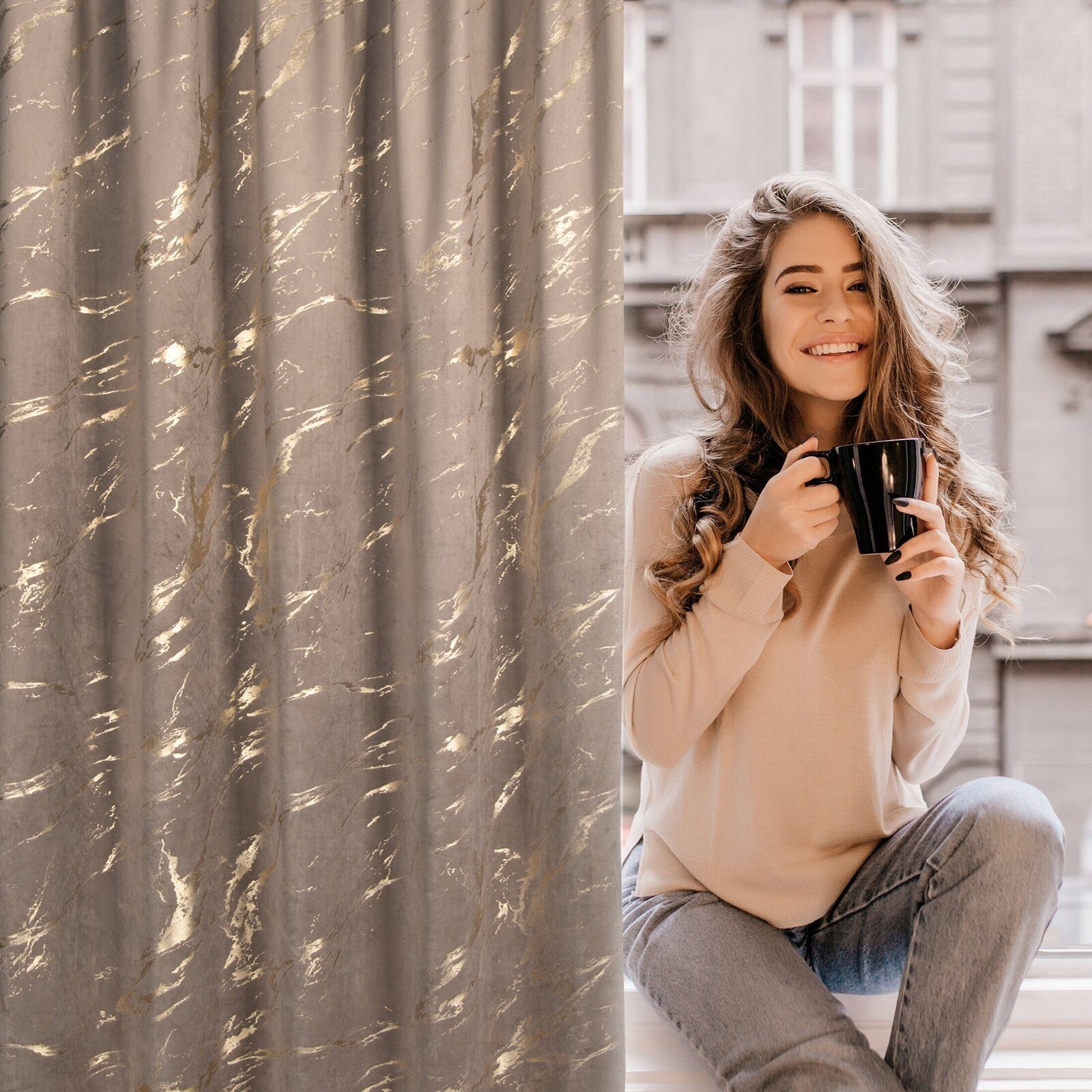 Eurofirany Vorhang Elegante, blickdichte Vorhänge aus Samt mit Glanzdruck, günstig online kaufen