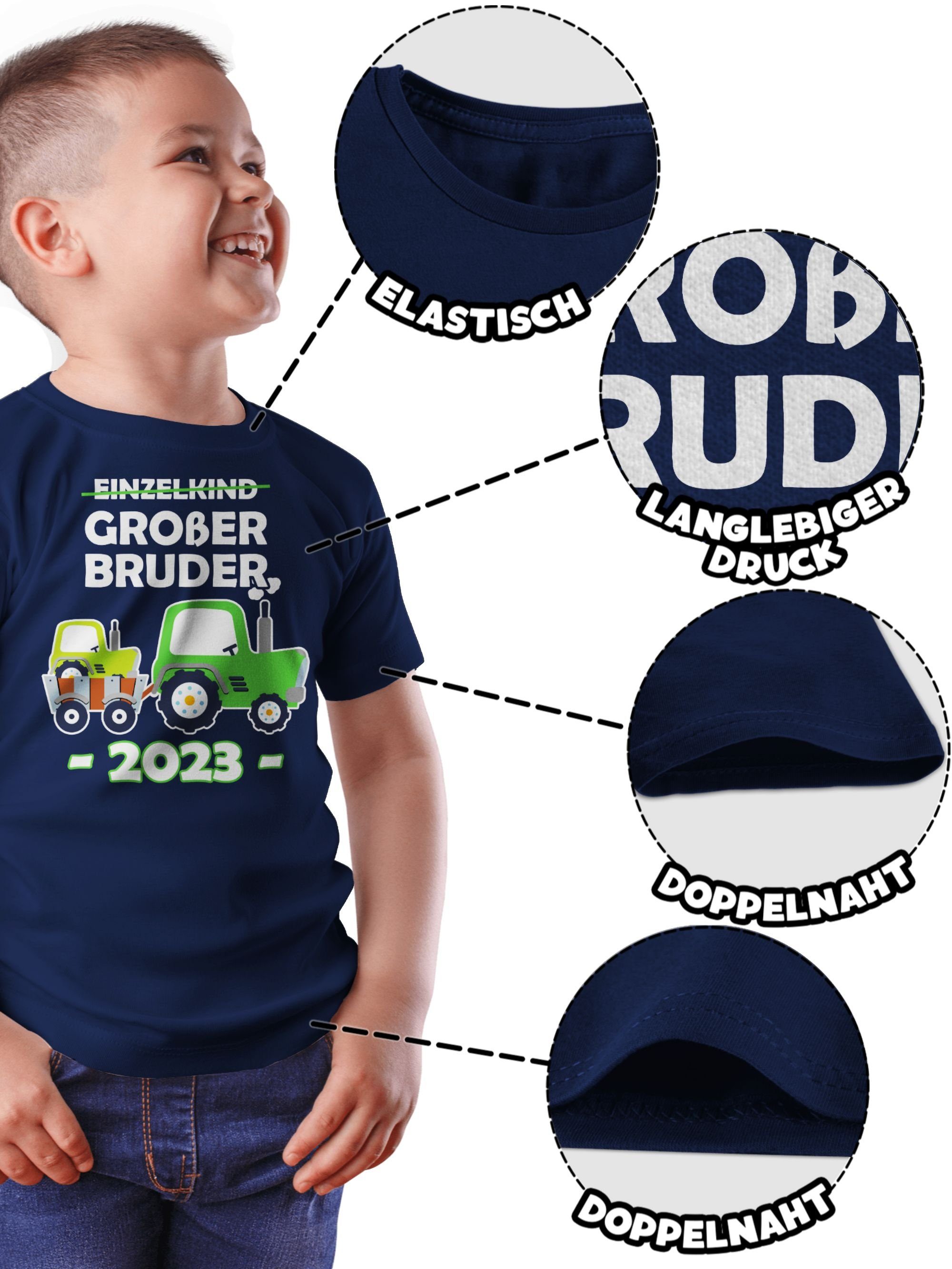 Shirtracer T-Shirt Bruder Einzelkind Großer Dunkelblau Traktor Großer Bruder 2023 01
