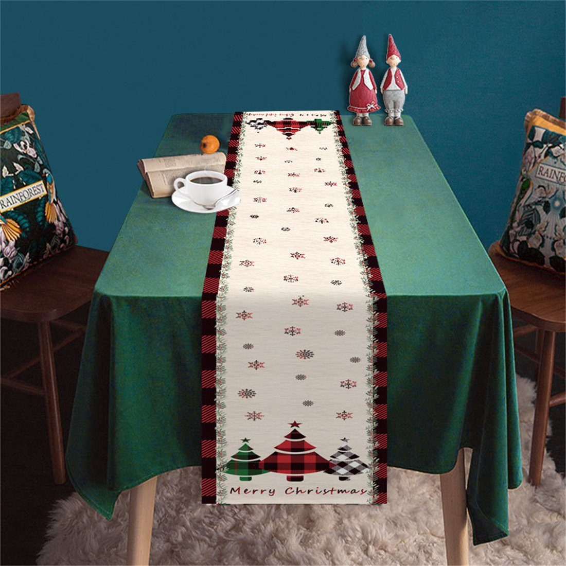 Tischläufer Tischläufer DÖRÖY Fawn Tischdekoration,Weihnachtsmann Christmas Print