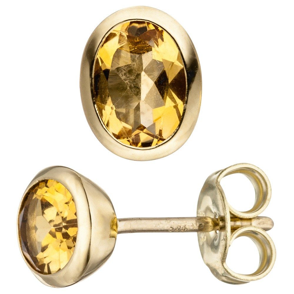 Paar Ohrstecker Ohrstecker mit Citrin, 585 Gelbgold