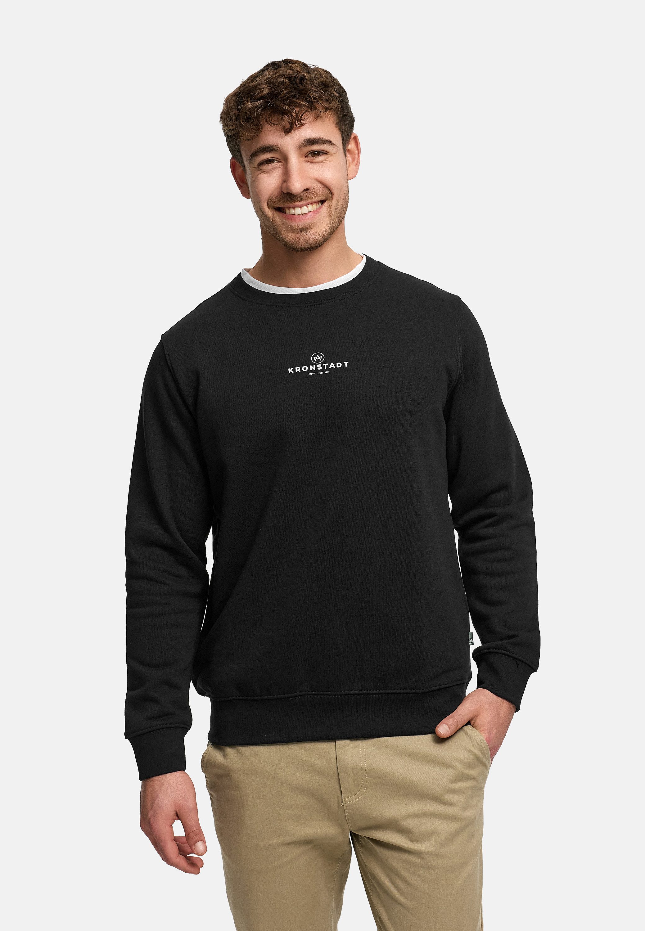 Kronstadt Sweater Herren KSLars Printsweater Sweatshirt Herrenpulli Crewneck mit dezentem Logoprint auf der Brust