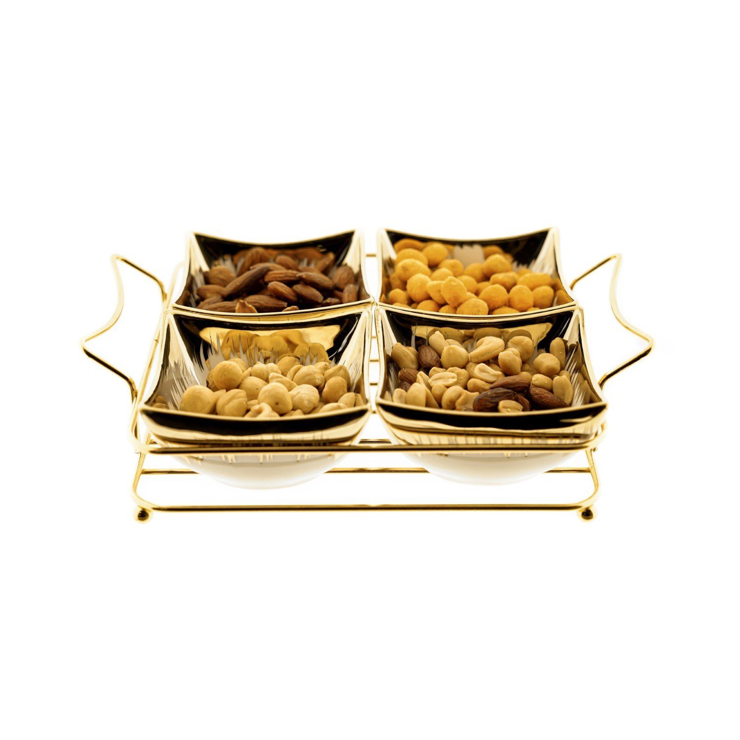 ZELLERFELD Snackschale 5er Snackset 4 Snackschalen aus Porzellan 1 Ständer aus Edelstahl