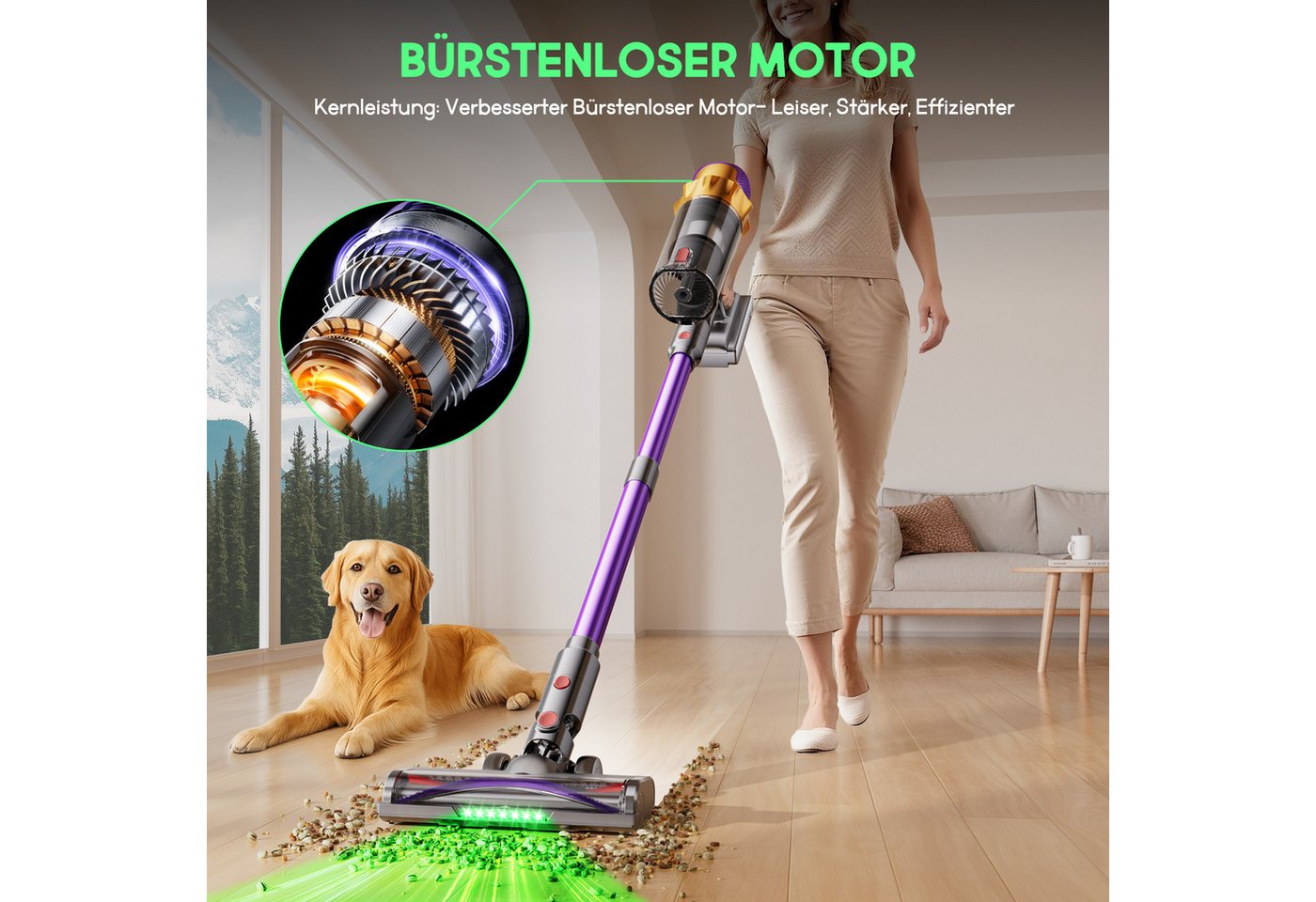 Hiazurm Akku-Hand-und Stielstaubsauger Akku Staubsauger,85000Pa/2.8L/70min OLED-Display Staubsauger Kabellos, 3 Stufen Bürstenloser Motor Stabstaubsauger Grüne Schmutz-Erkennung, Akkusauger für Tierhaare, Teppich & Auto