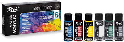 RICH Kreativset Generisch Rich Master Acrylfarben Set - 6 Farben x 60cc, Reichhaltige Pigmentfarben für Leinwand, Holz, Papier, Keramik (6 Grundfarben), (6-tlg)