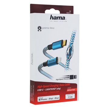 Hama USB-C auf Lightning Ladekabel Datenkabel Blau Tablet-Kabel, USB-C, Lightning, Ladekabel Netzteil passend für Apple iPhone iPod etc.