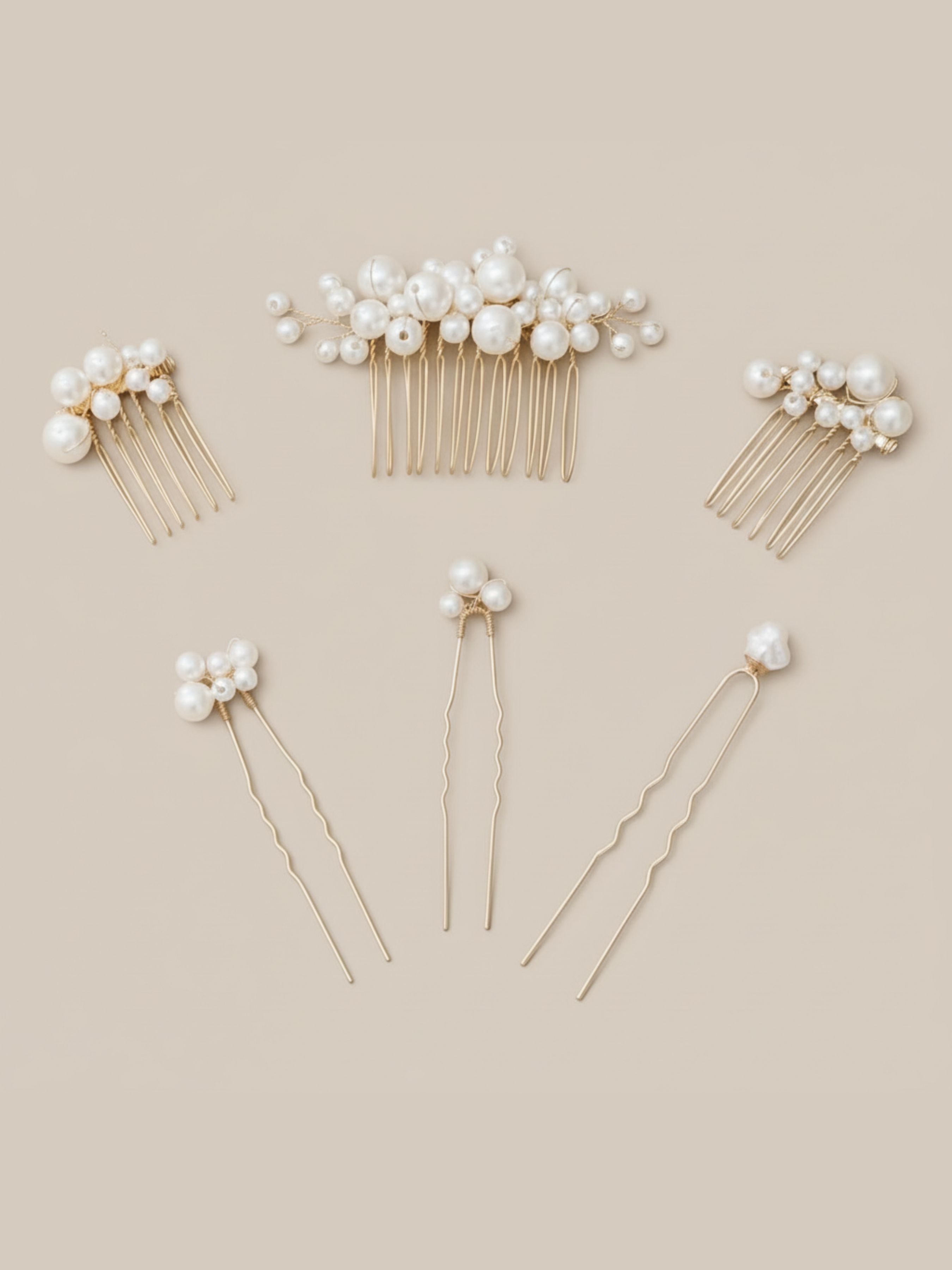 ANNIS WIESBADEN EST. 2021 Haarnadeln Braut Haarschmuck Set, Perlen Haarkamm & Haarspangen gold, Set, 6 Teile Set: 1 x großer Haarkamm, 2 x kleiner Haarkamm, 3 x Haarnadeln