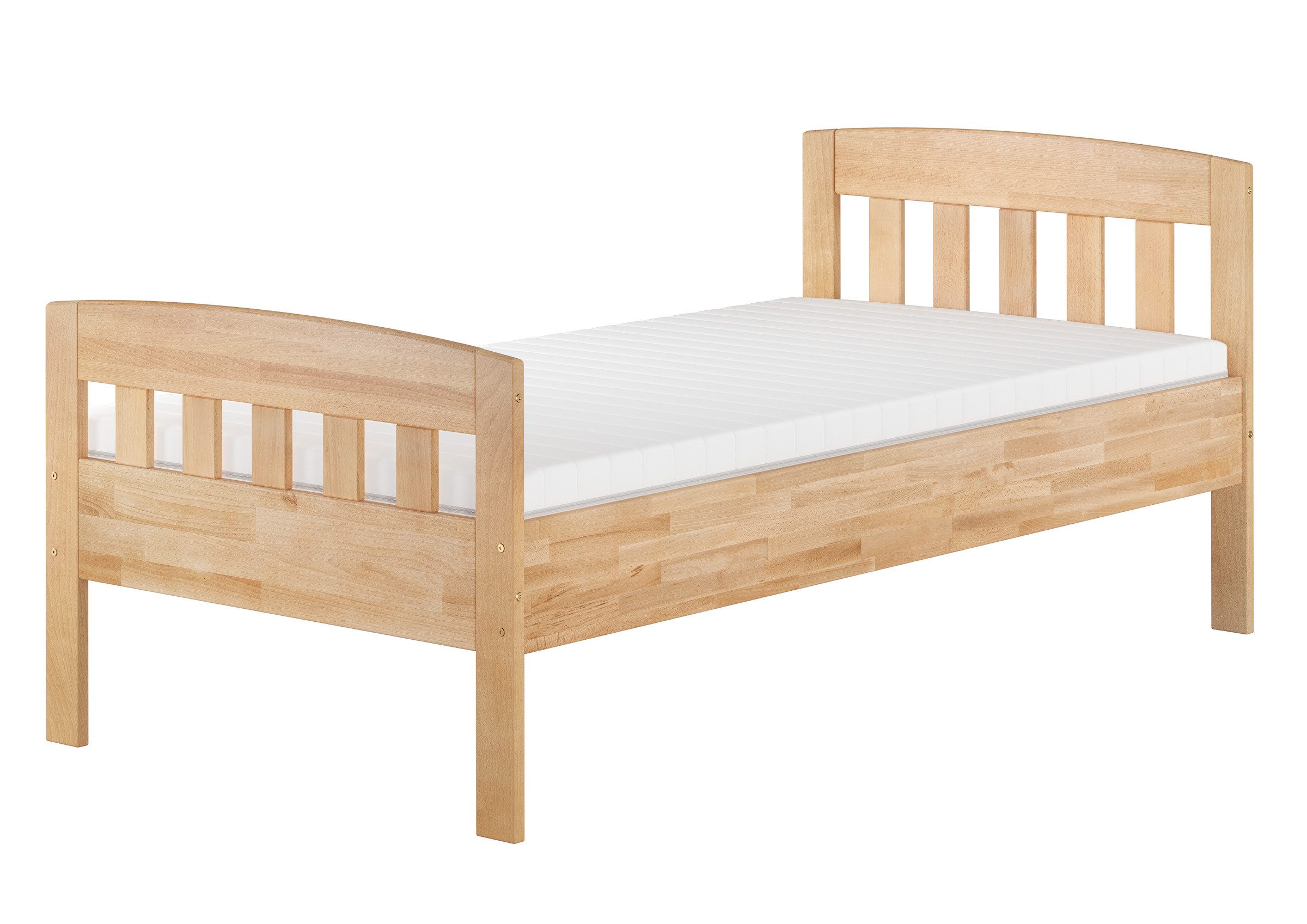 ERST-HOLZ Massivholzbett Einzelbett Echtholzbett Massivholzbett 90x200 cm Buche Natur, Buche farblos lackiert