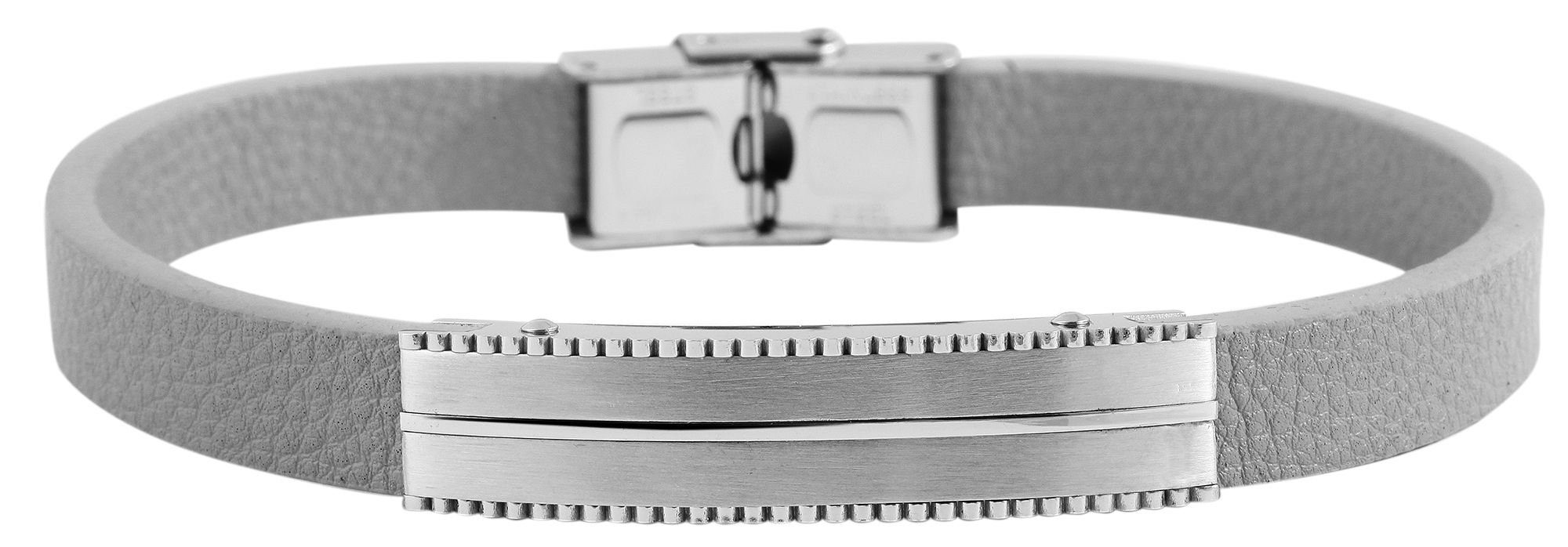 AKZENT Lederarmband Eddin Unisex Armband aus Echtleder mit Edelstahlelement Grau (einzeln)