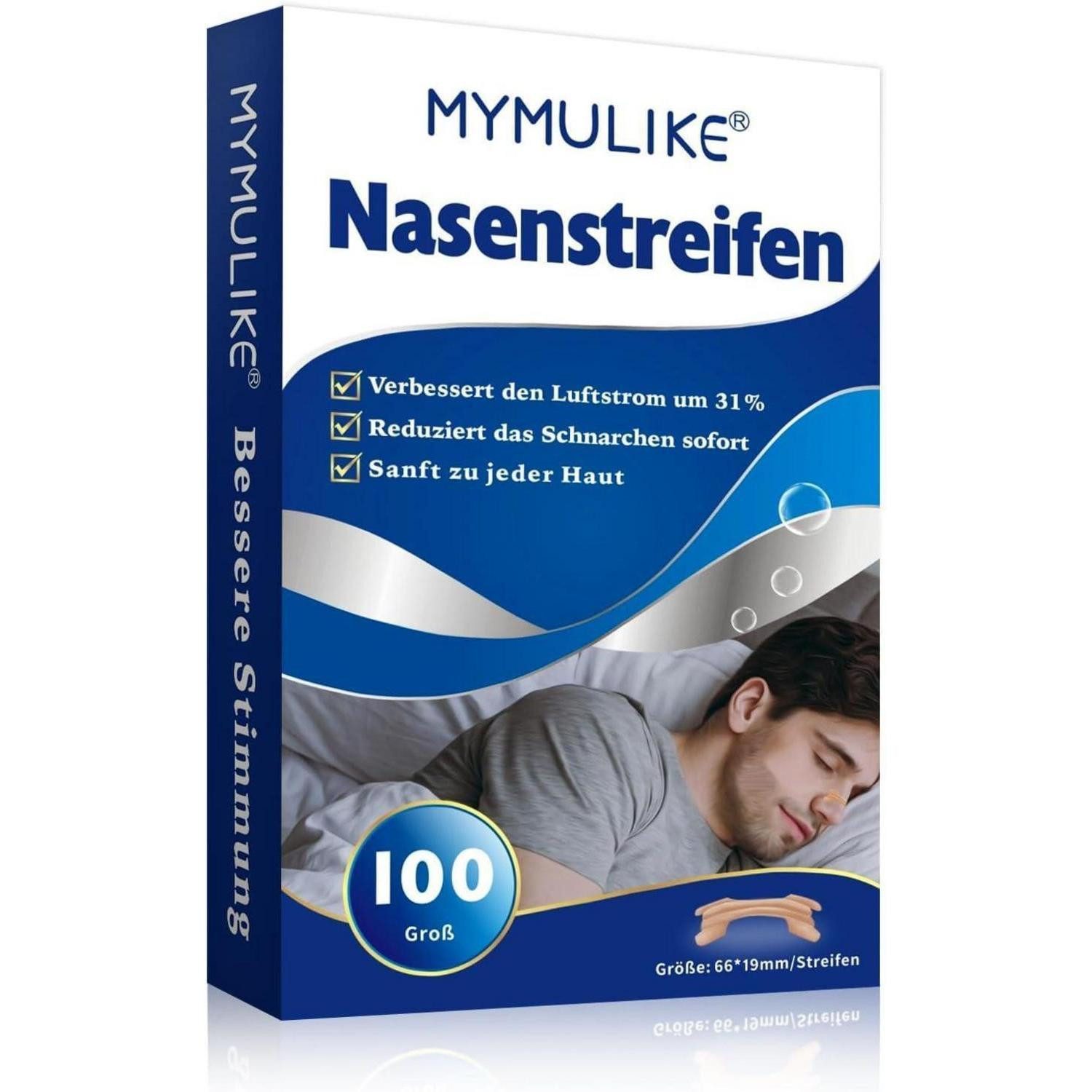 MYMULIKE Schnarchstopper Nasenpflaster gegen Schnarchen, 100 Stück, Besser Atmen, für Sport und