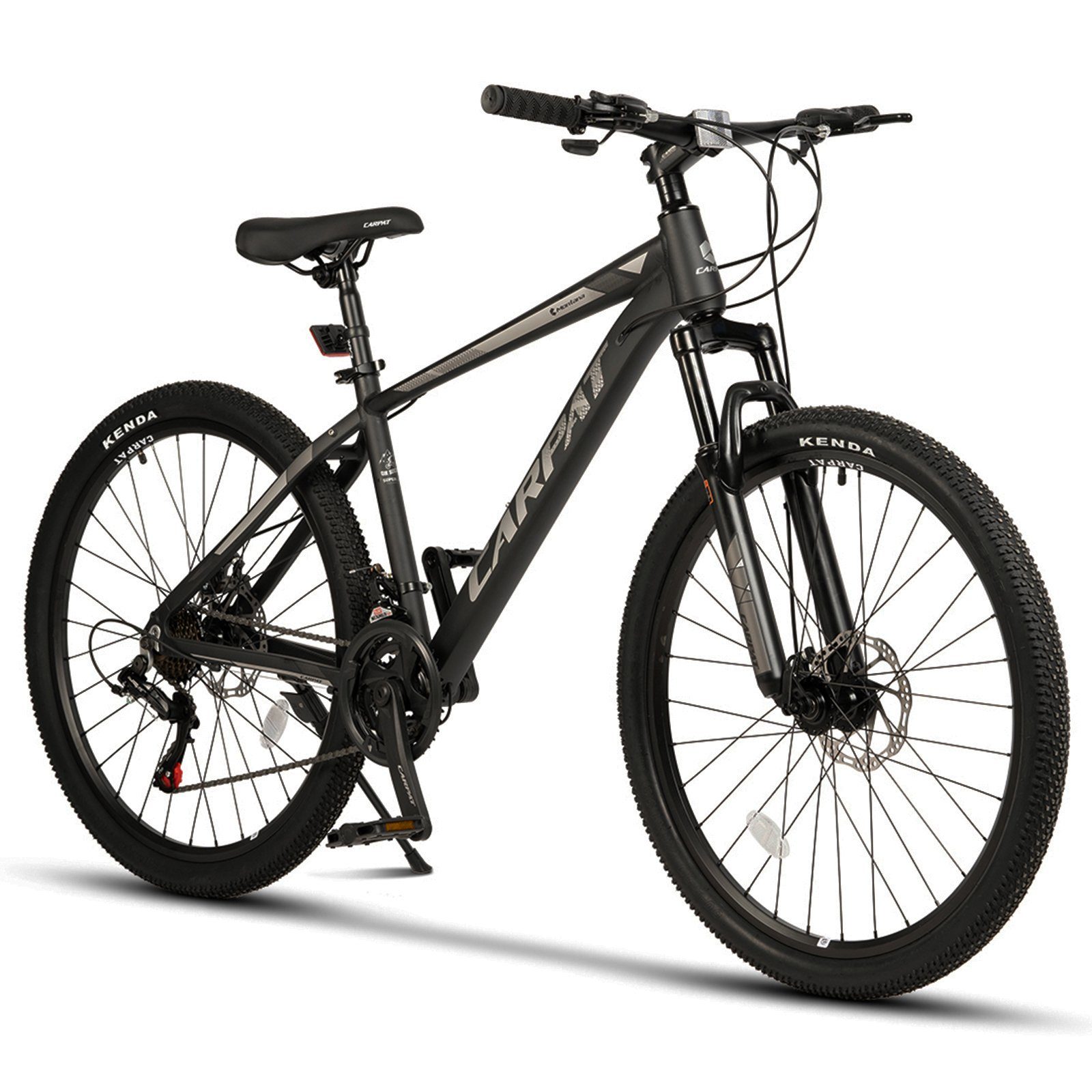 CARPAT SPORT 21 und Herren Hardtail TZ 24, Mädchen Kinder Gang 26 Jugendfahrrad Zoll Fahrrad Schwarz/Grau Kettenschaltung, MTB für Rahmen, Damen, Jungen, Mountainbike Fahrrad Shimano Schaltwerk, 500 Aluminium