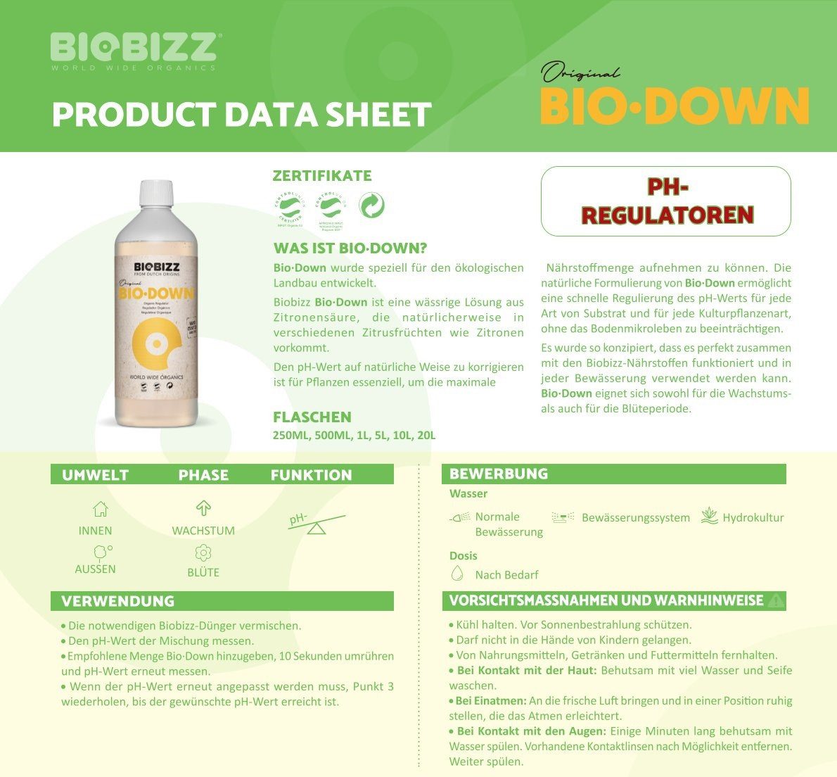 Biobizz Pflanzendünger BioBizz Grow Bio-Down pH-Regulator günstig online kaufen