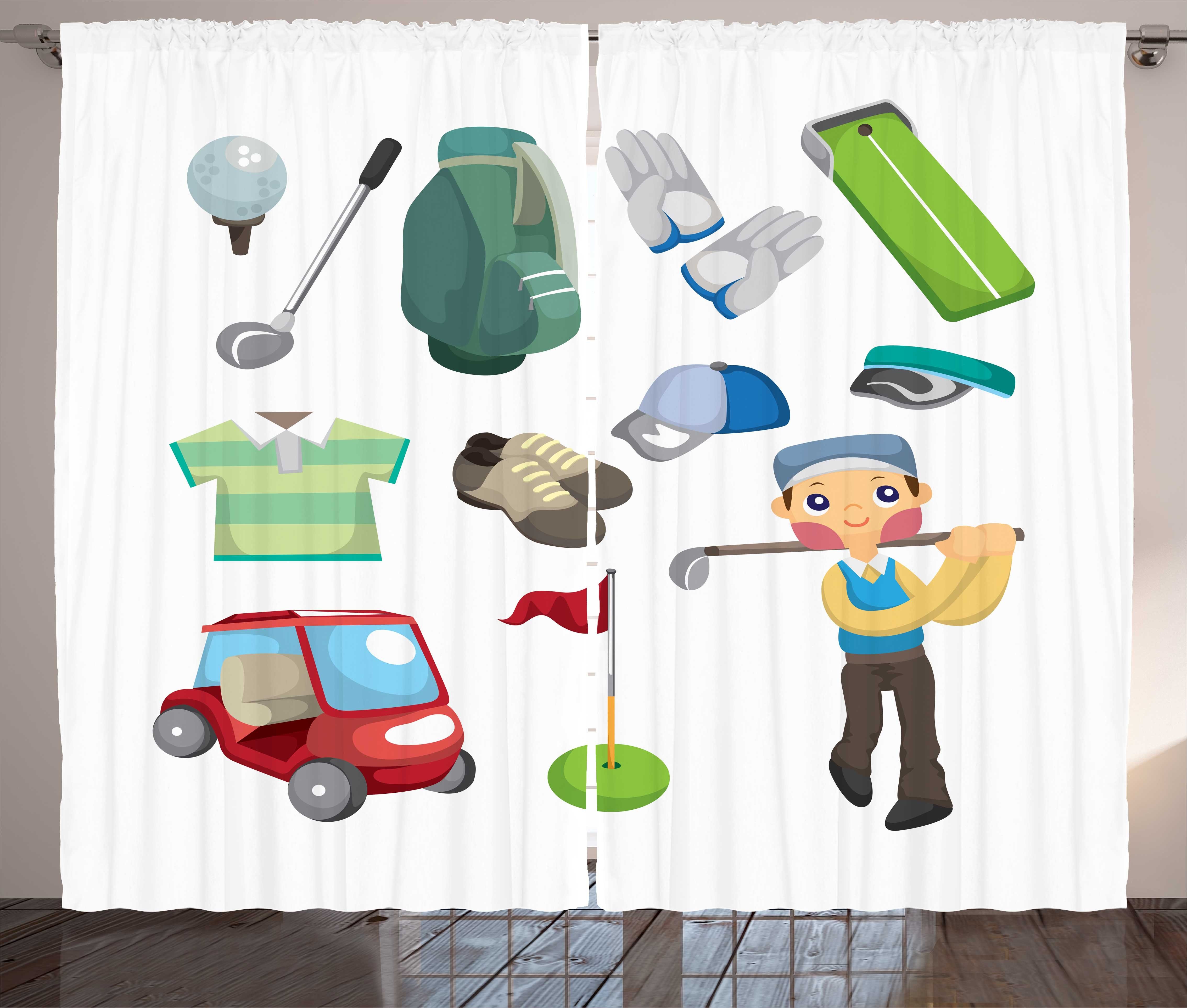 Gardine Schlafzimmer Kräuselband Vorhang mit Cartoon Ballsport Ausrüstung Abakuhaus, Haken, Golf und Schlaufen